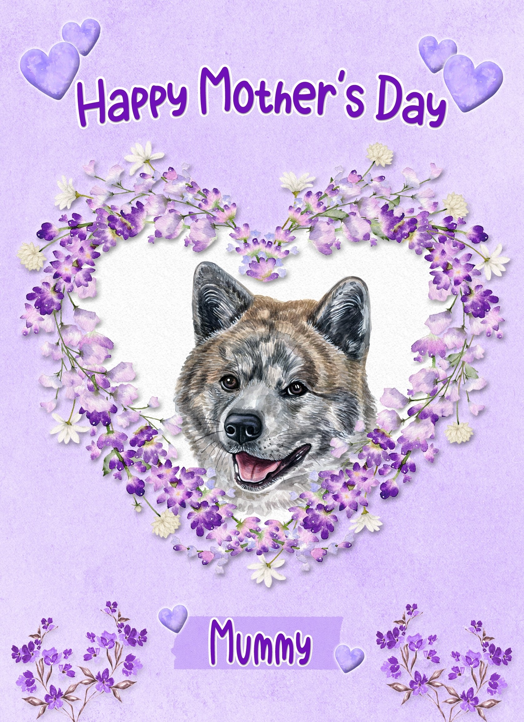 Akita Dog Mothers Day Card (Happy Mothers, Mummy)