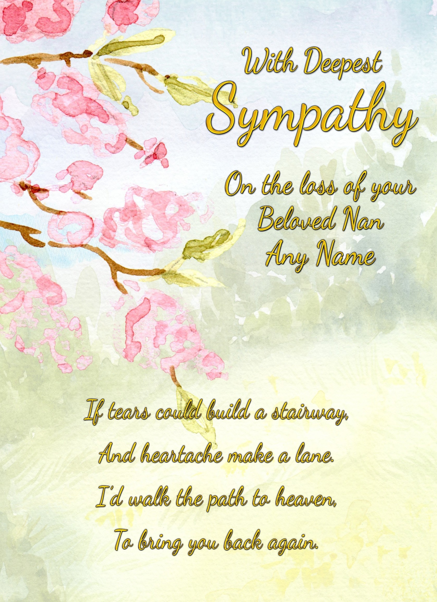 Personalised Sympathy Bereavement Card (With Deepest Sympathy, Beloved Nan)
