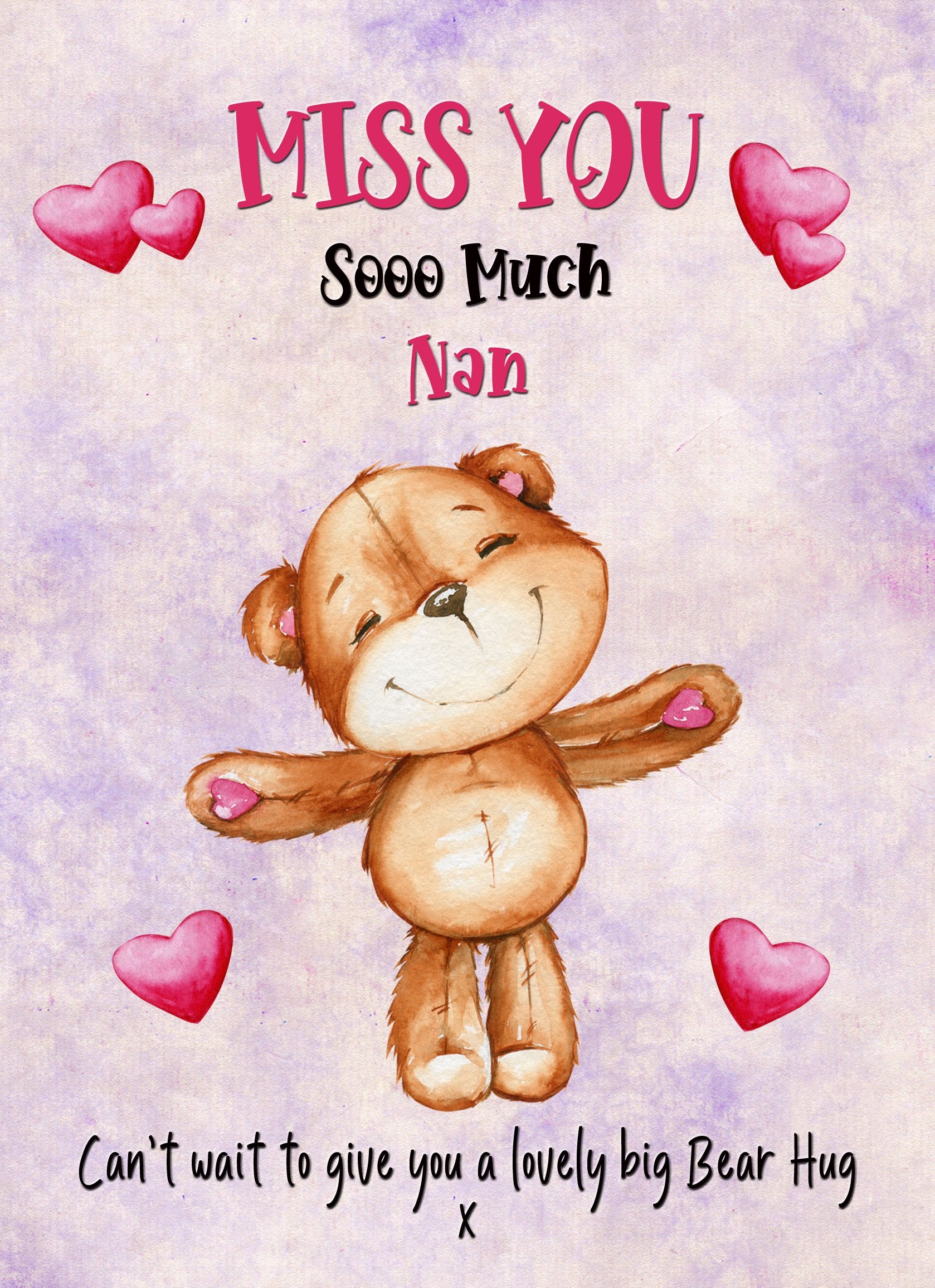 Missing You Card For Nan (Hearts)