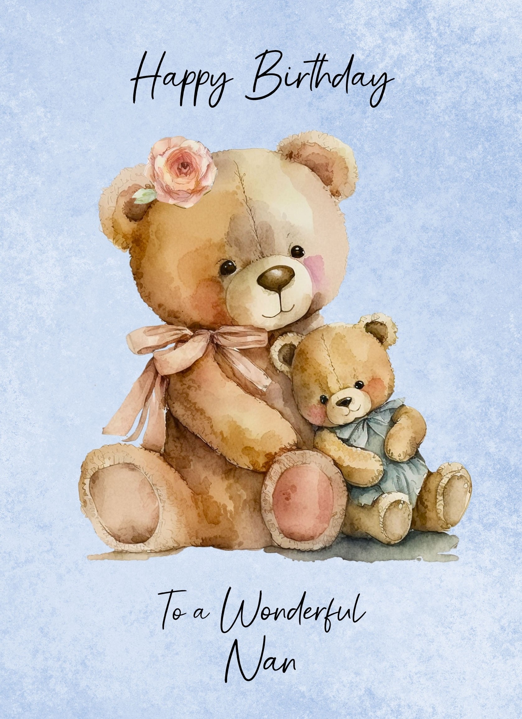 Cuddly Bear Art Birthday Card For Nan (Design 2)