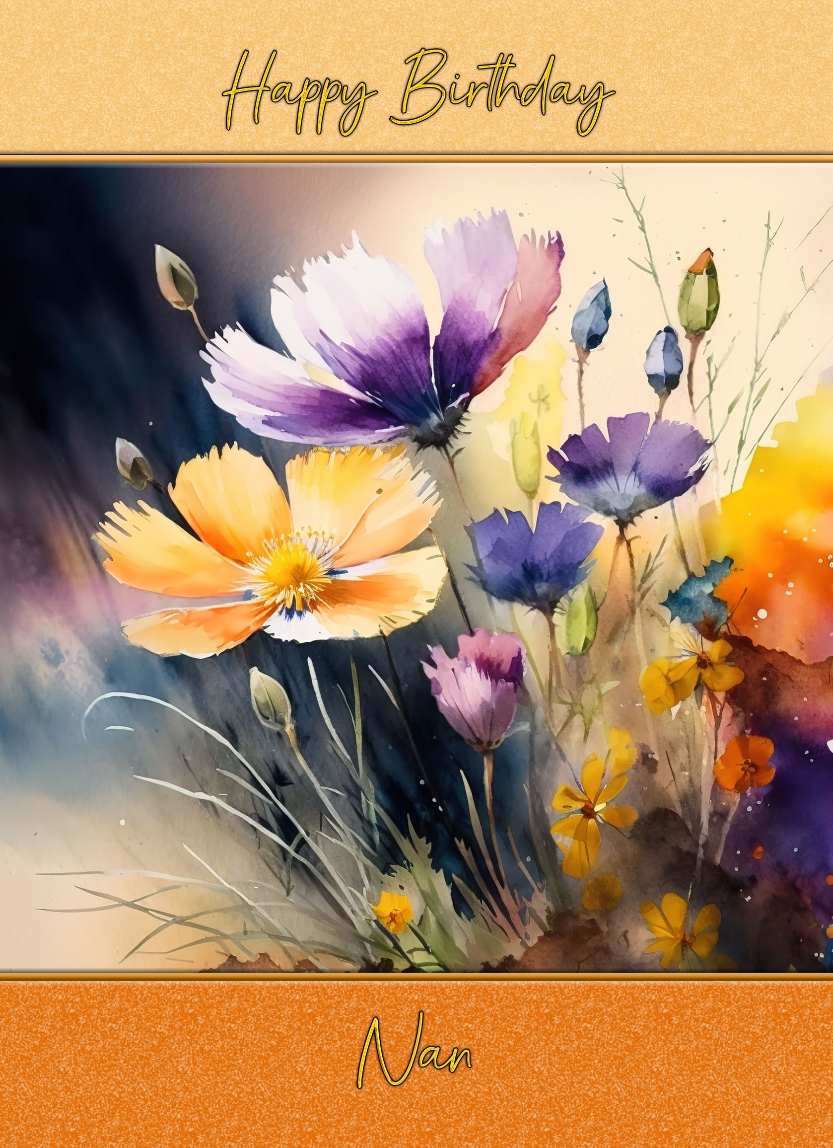 Watercolour Flowers Art Birthday Card For Nan