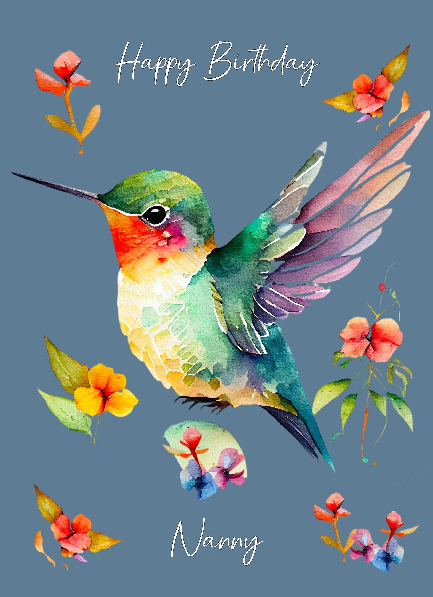 Hummingbird Watercolour Art Birthday Card For Nanny