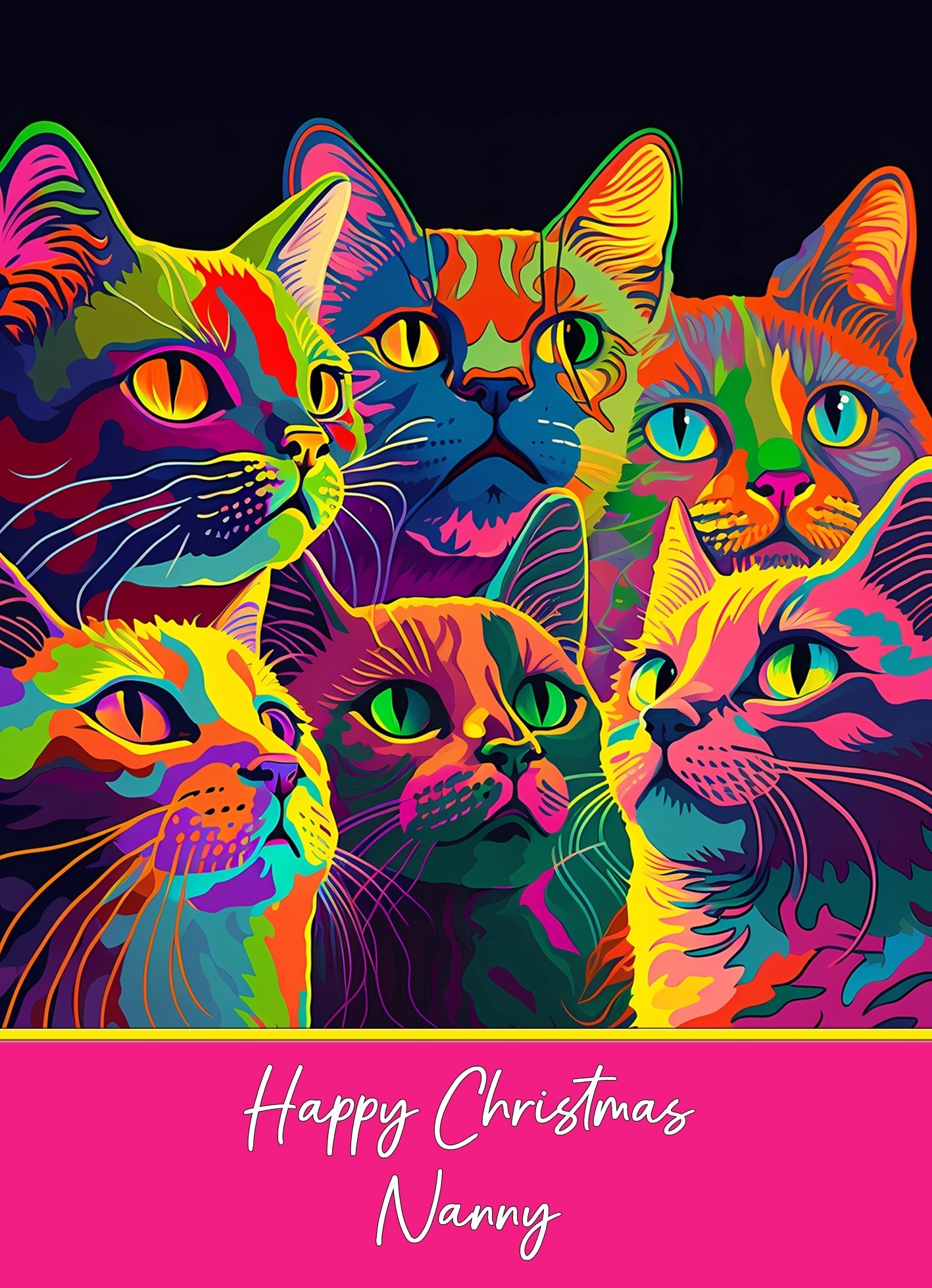 Christmas Card For Nanny (Colourful Cat Art)