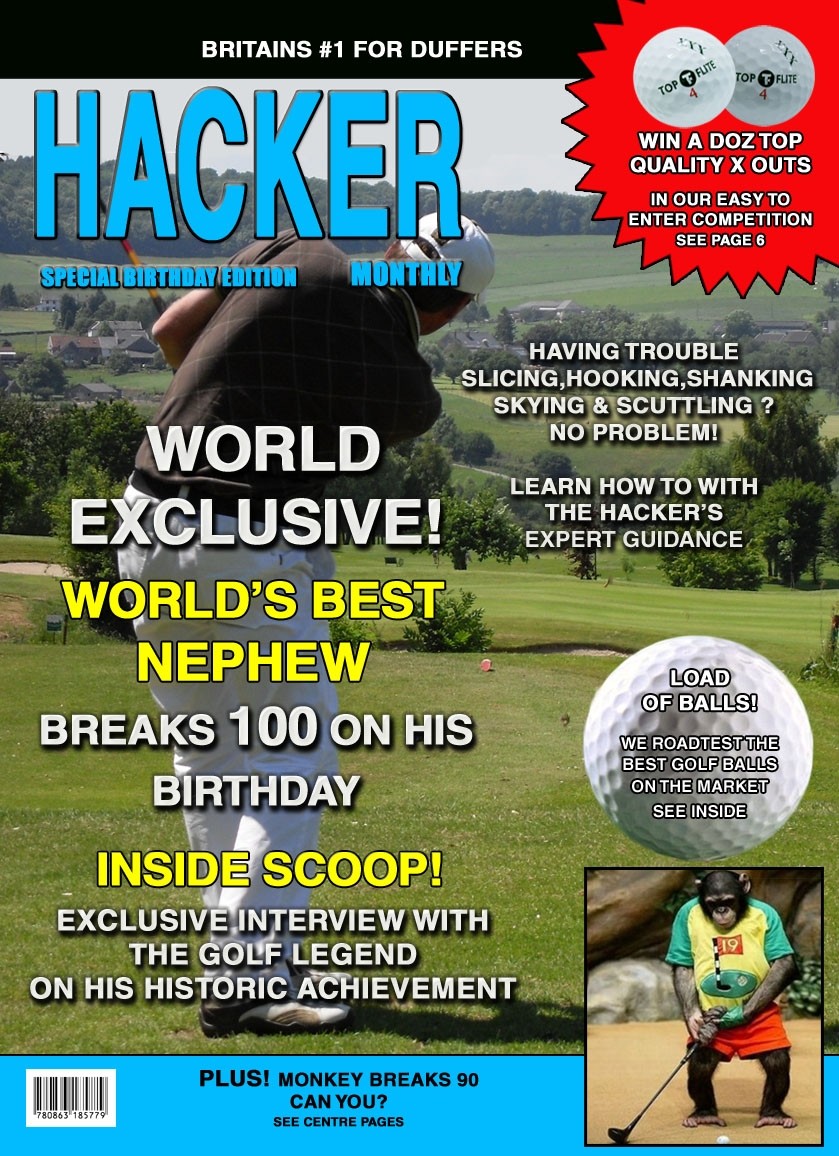 Golf 'Hacker' Nephew Funny Birthday Card Magazine Spoof