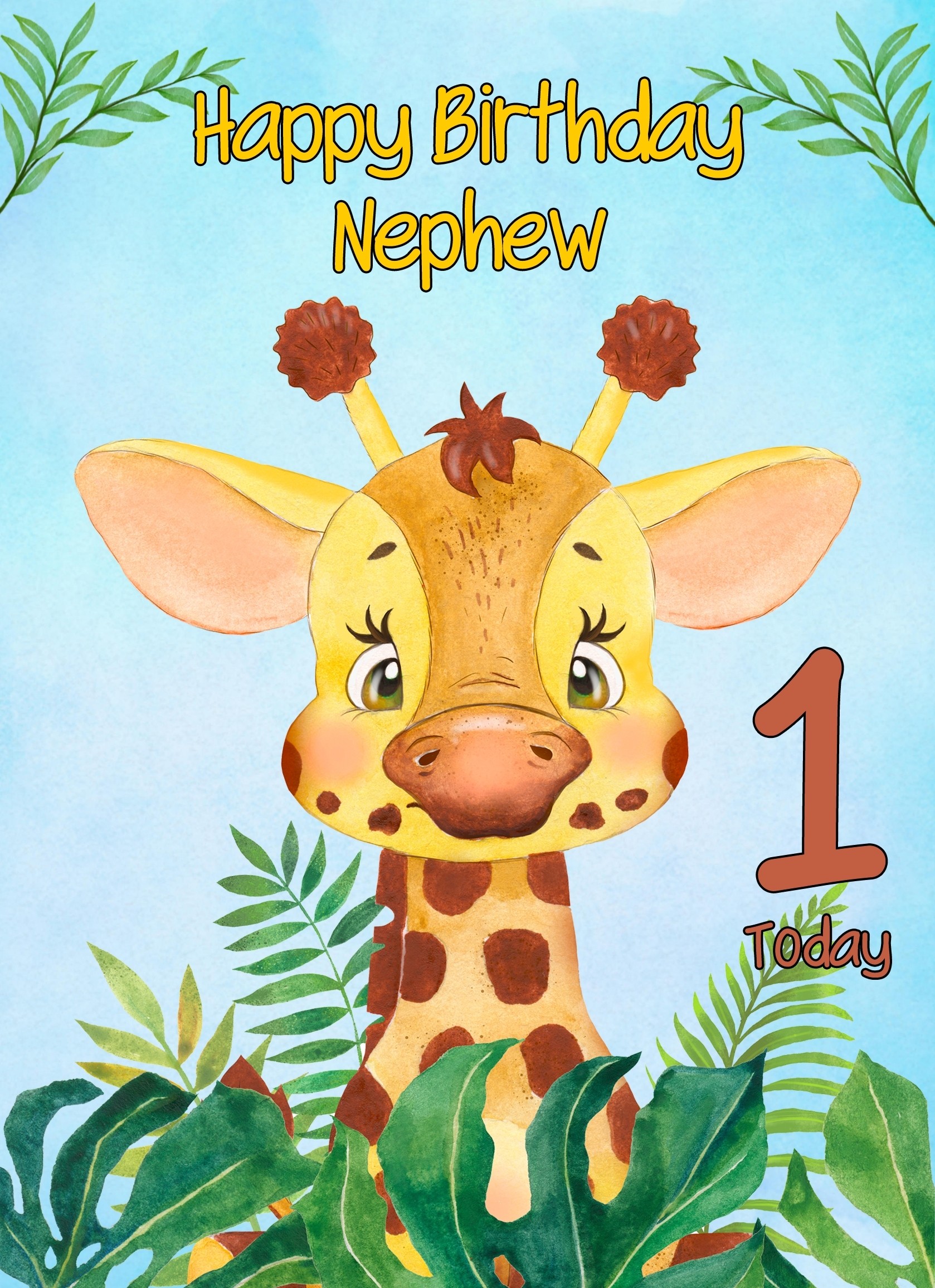 1st Birthday Card for Nephew (Giraffe)