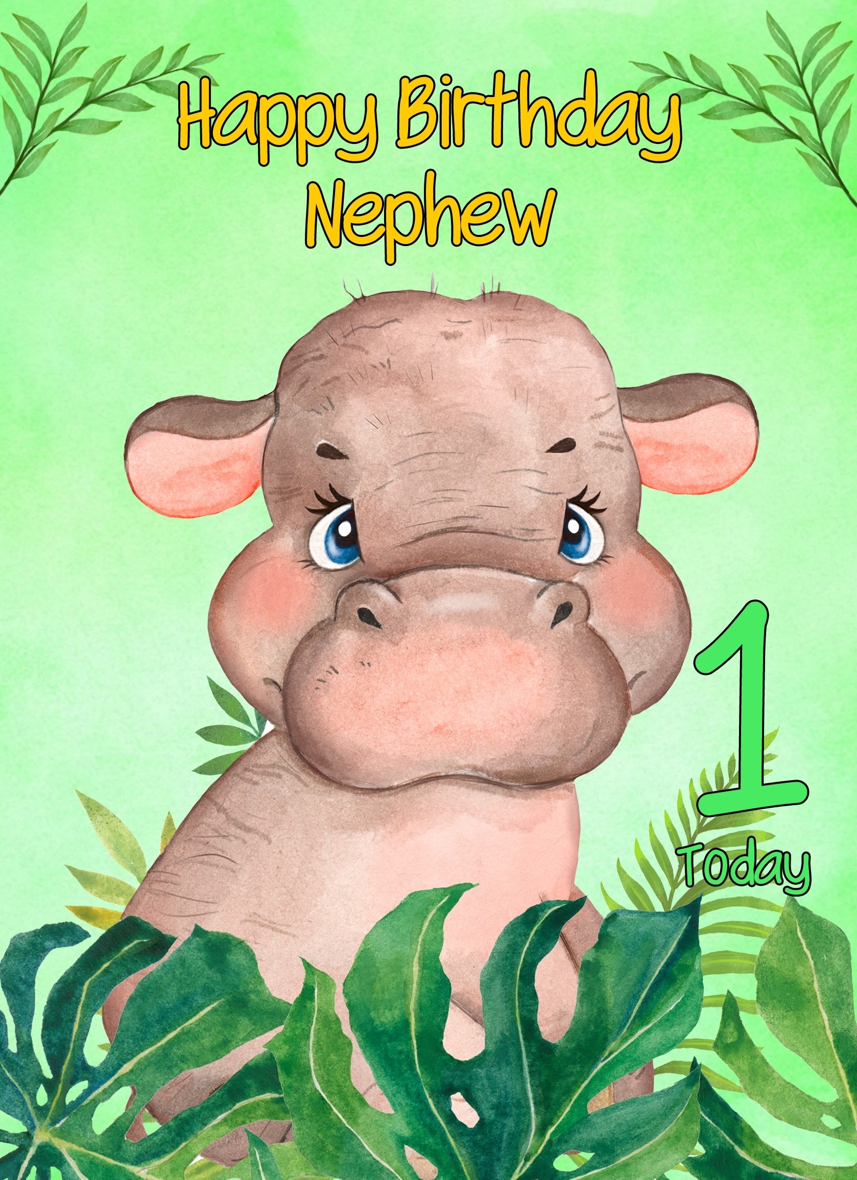1st Birthday Card for Nephew (Hippo)