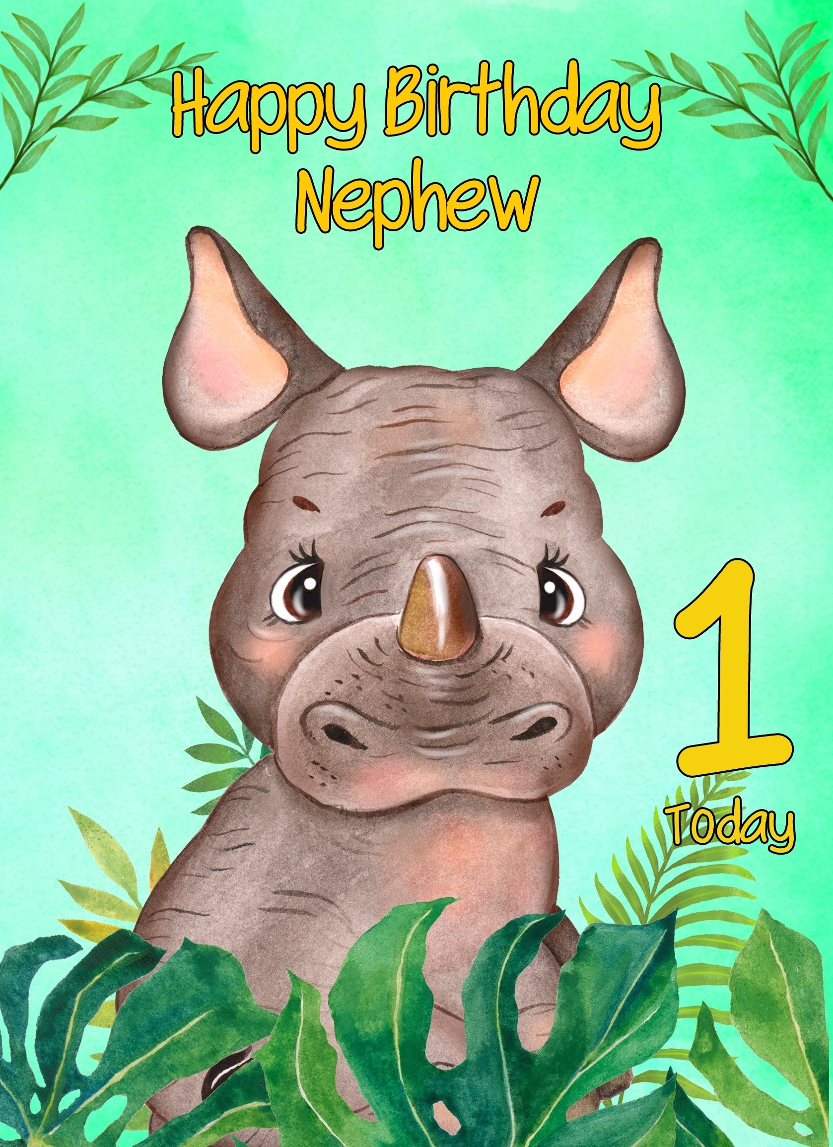 1st Birthday Card for Nephew (Rhino)