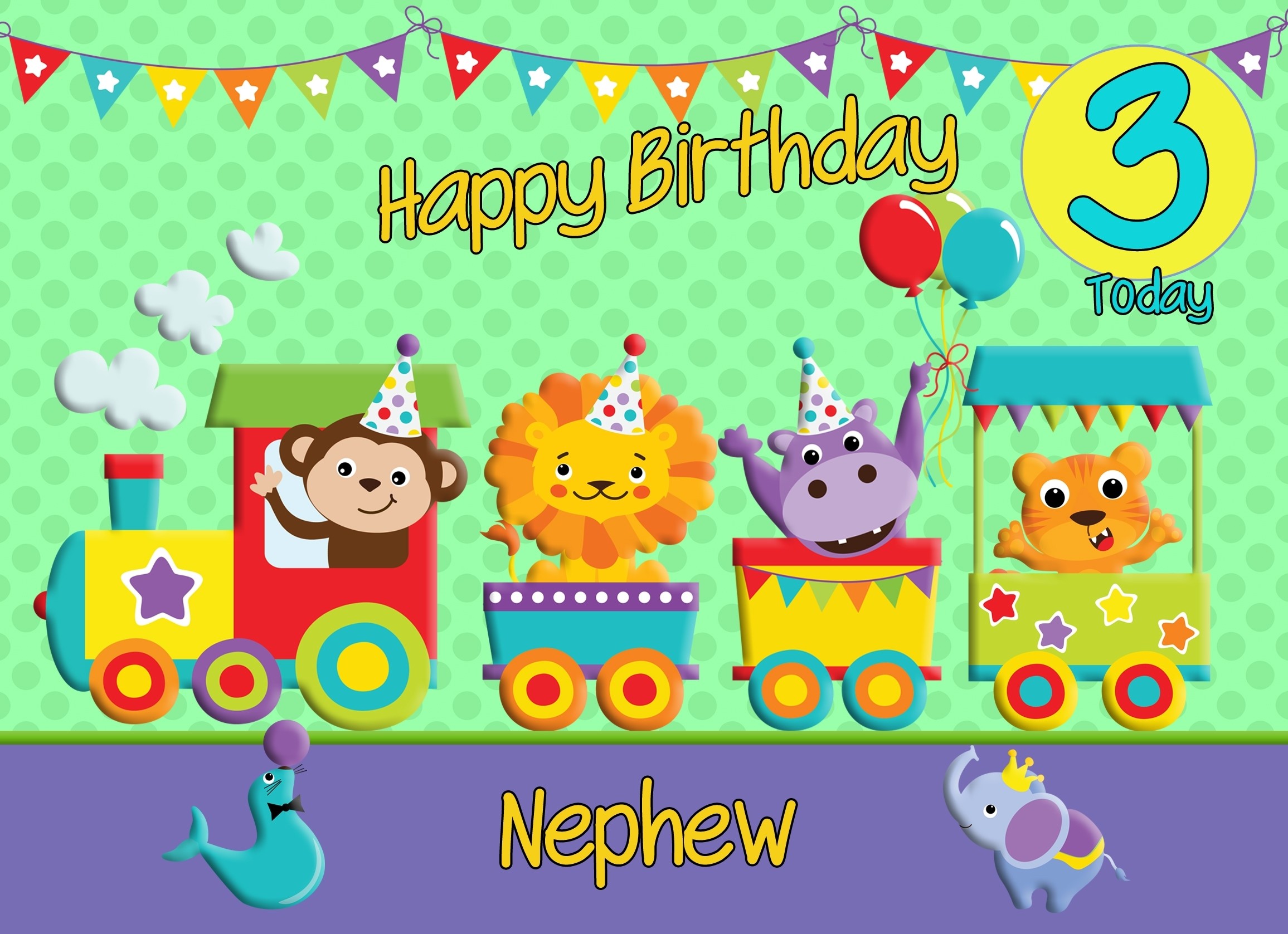 3rd Birthday Card for Nephew (Train Green)