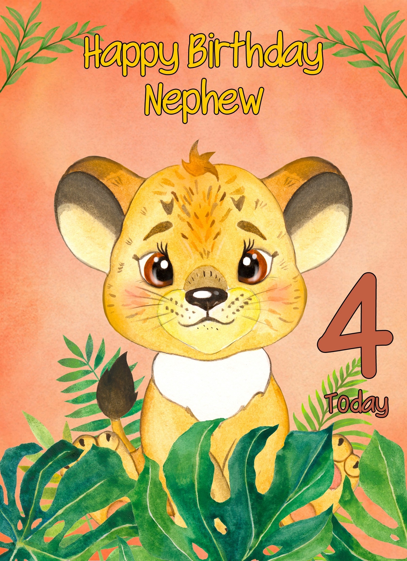 4th Birthday Card for Nephew (Lion)