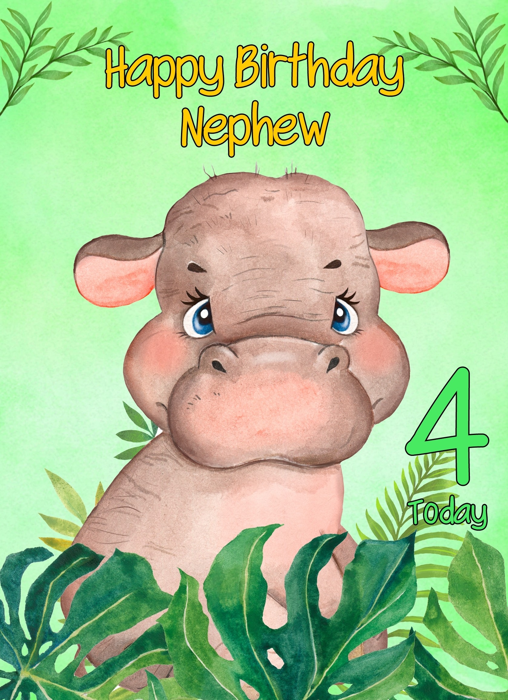 4th Birthday Card for Nephew (Hippo)