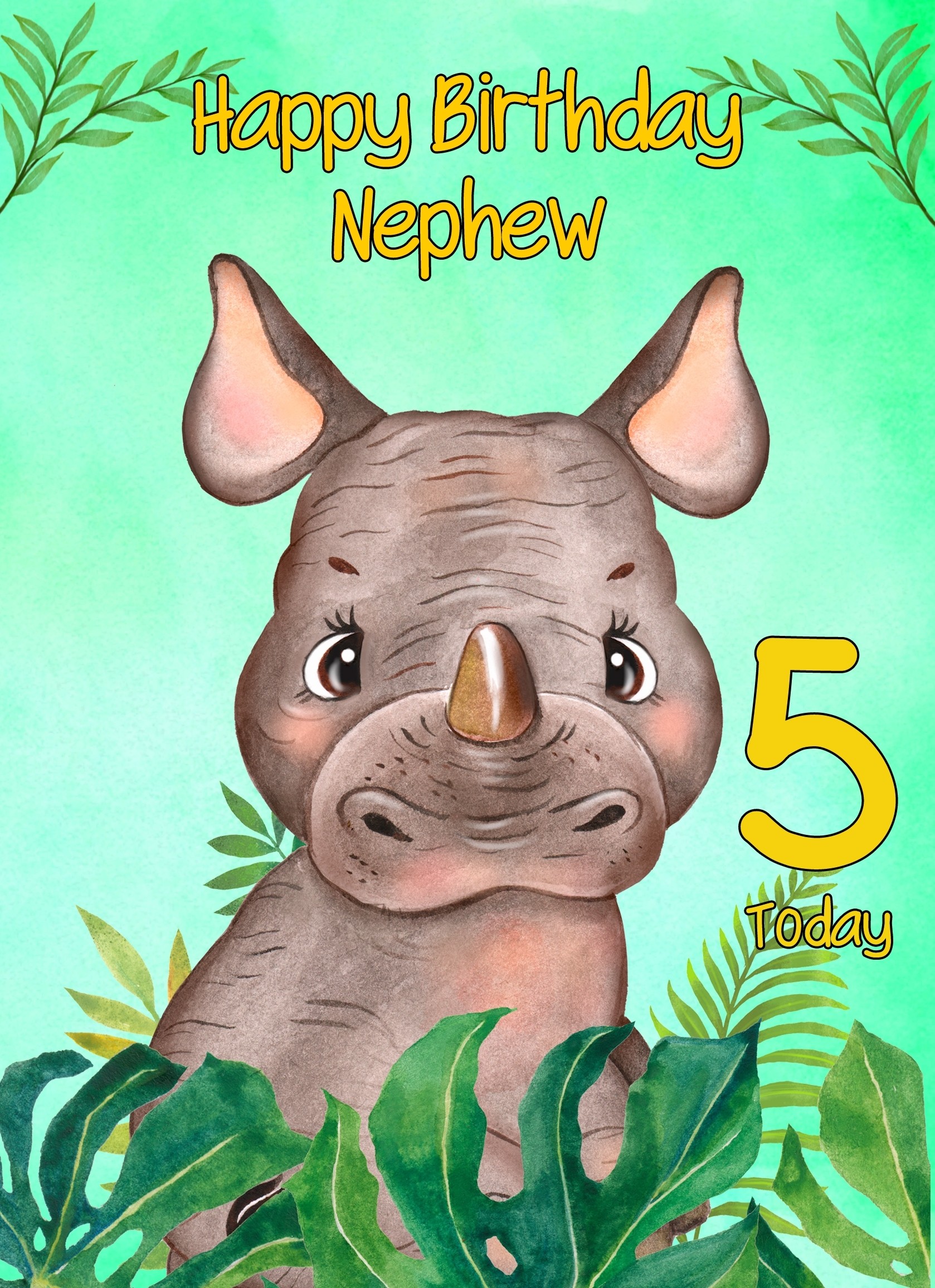 5th Birthday Card for Nephew (Rhino)