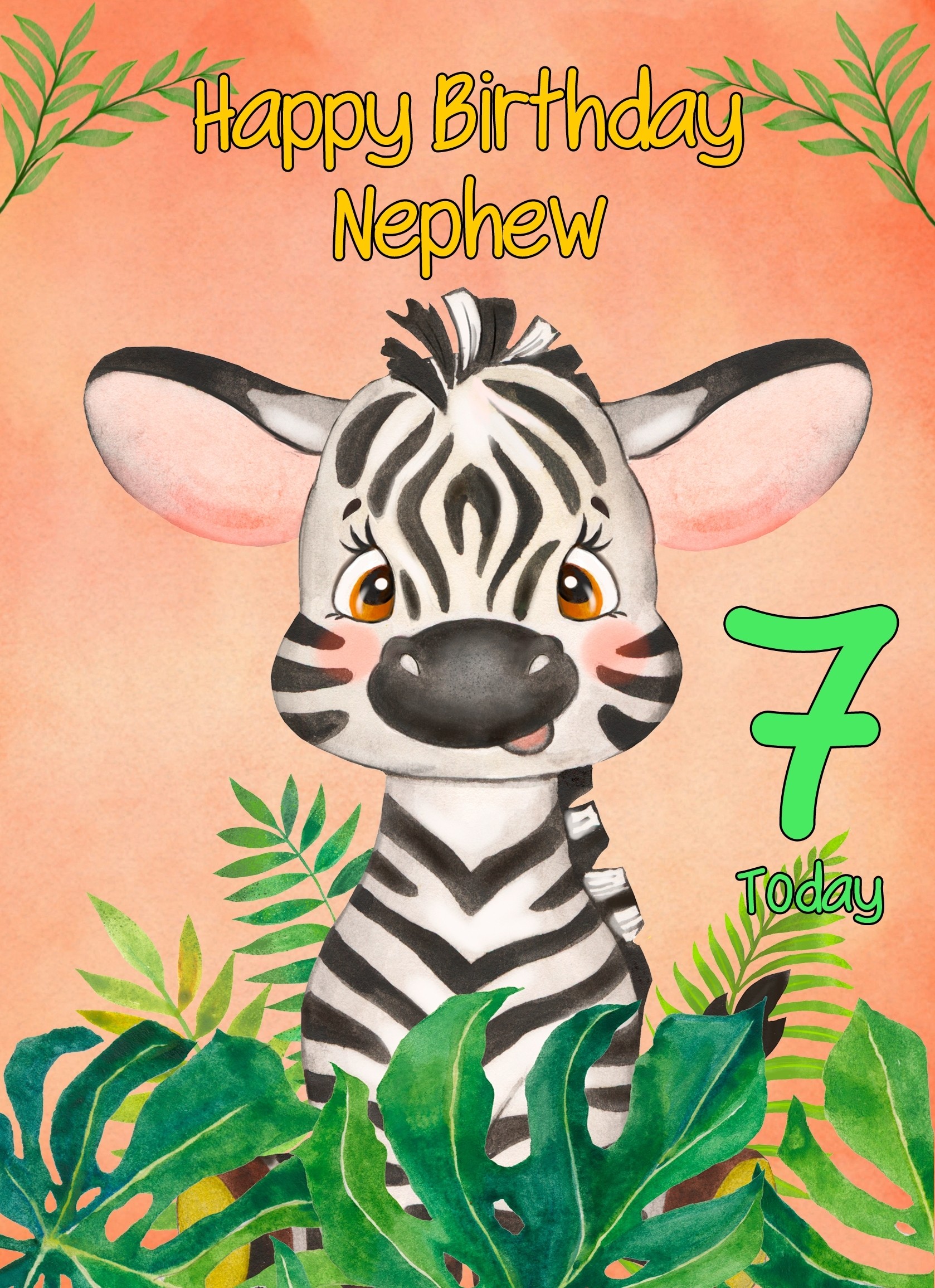 7th Birthday Card for Nephew (Zebra)