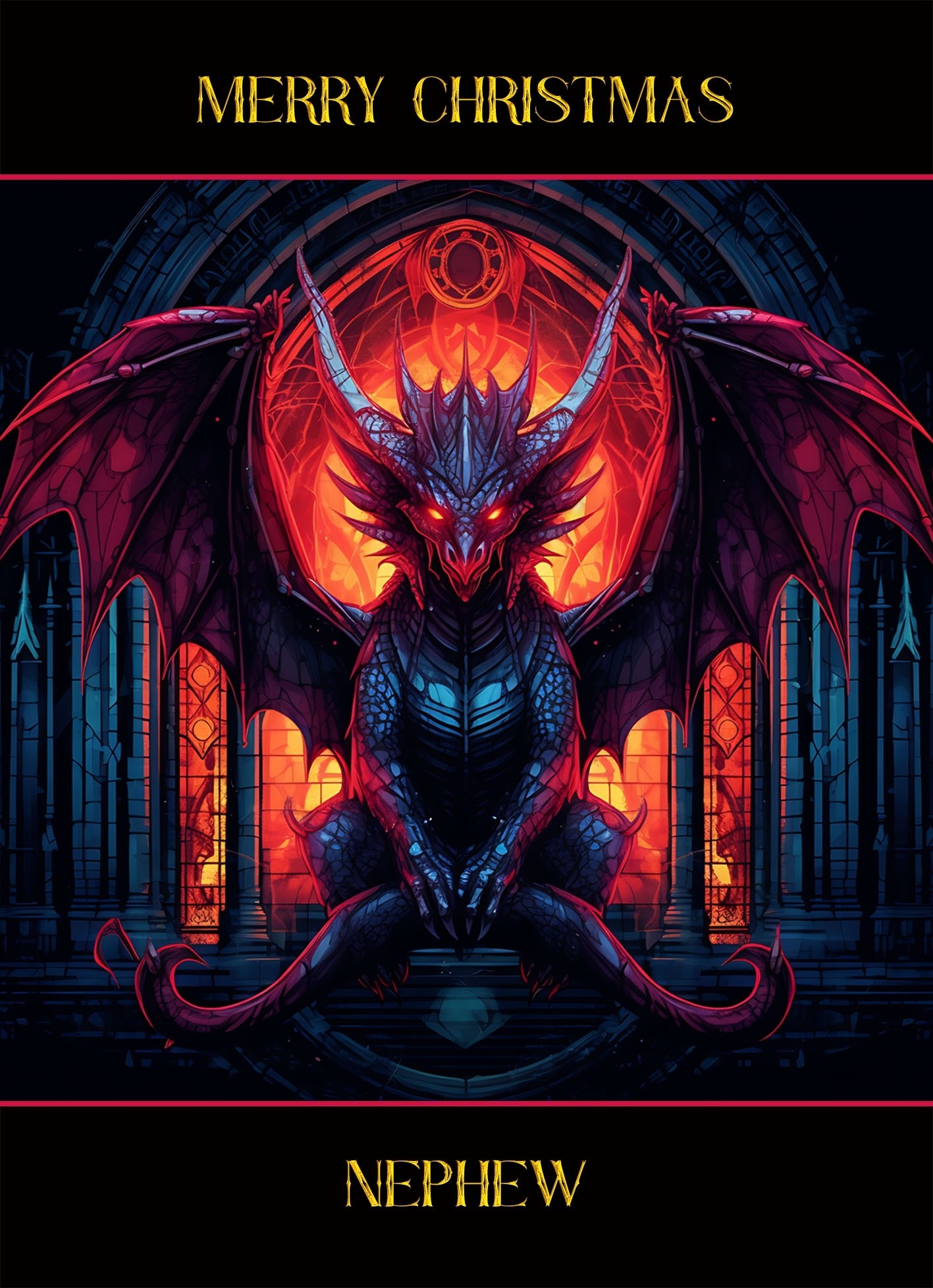 Gothic Fantasy Dragon Christmas Card For Nephew (Design 3)