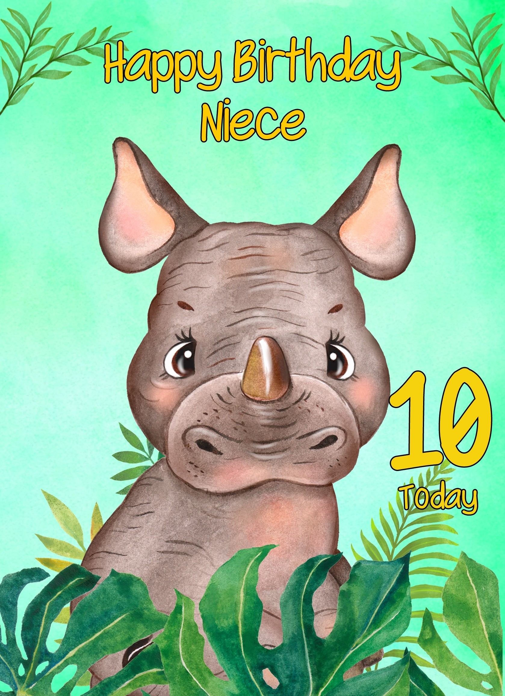 10th Birthday Card for Niece (Rhino)