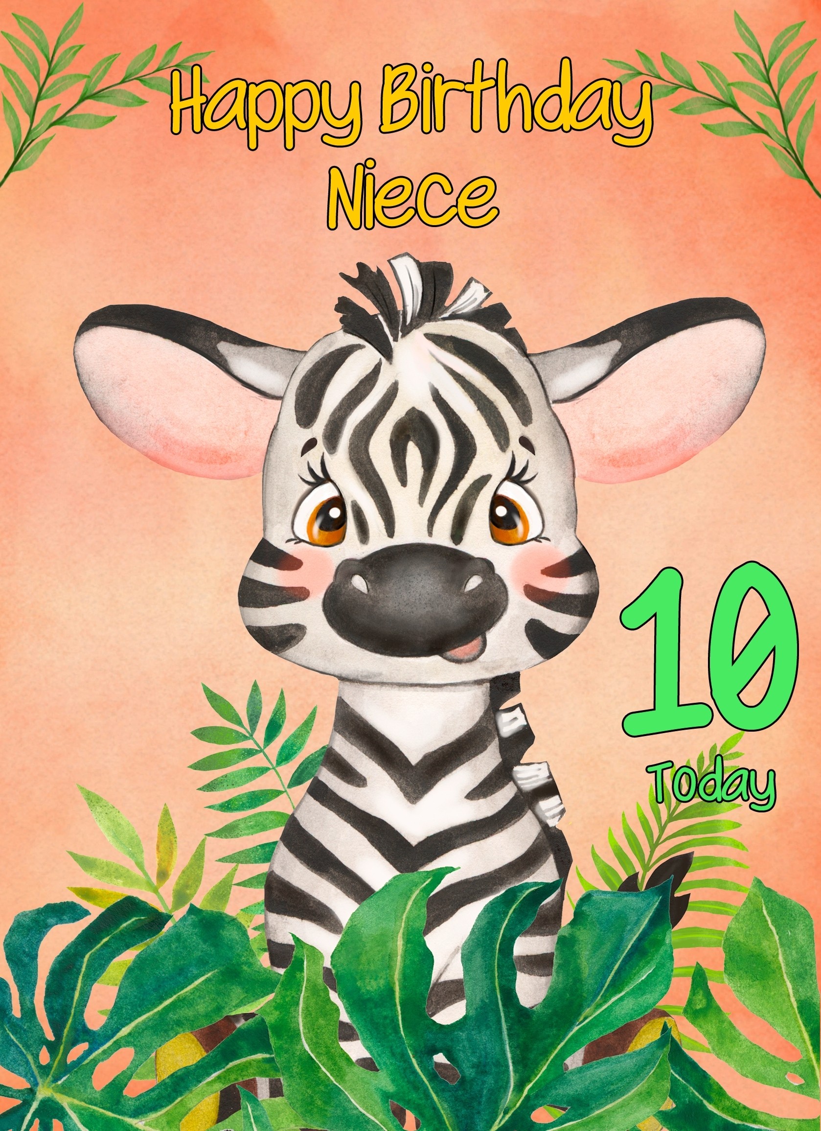 10th Birthday Card for Niece (Zebra)