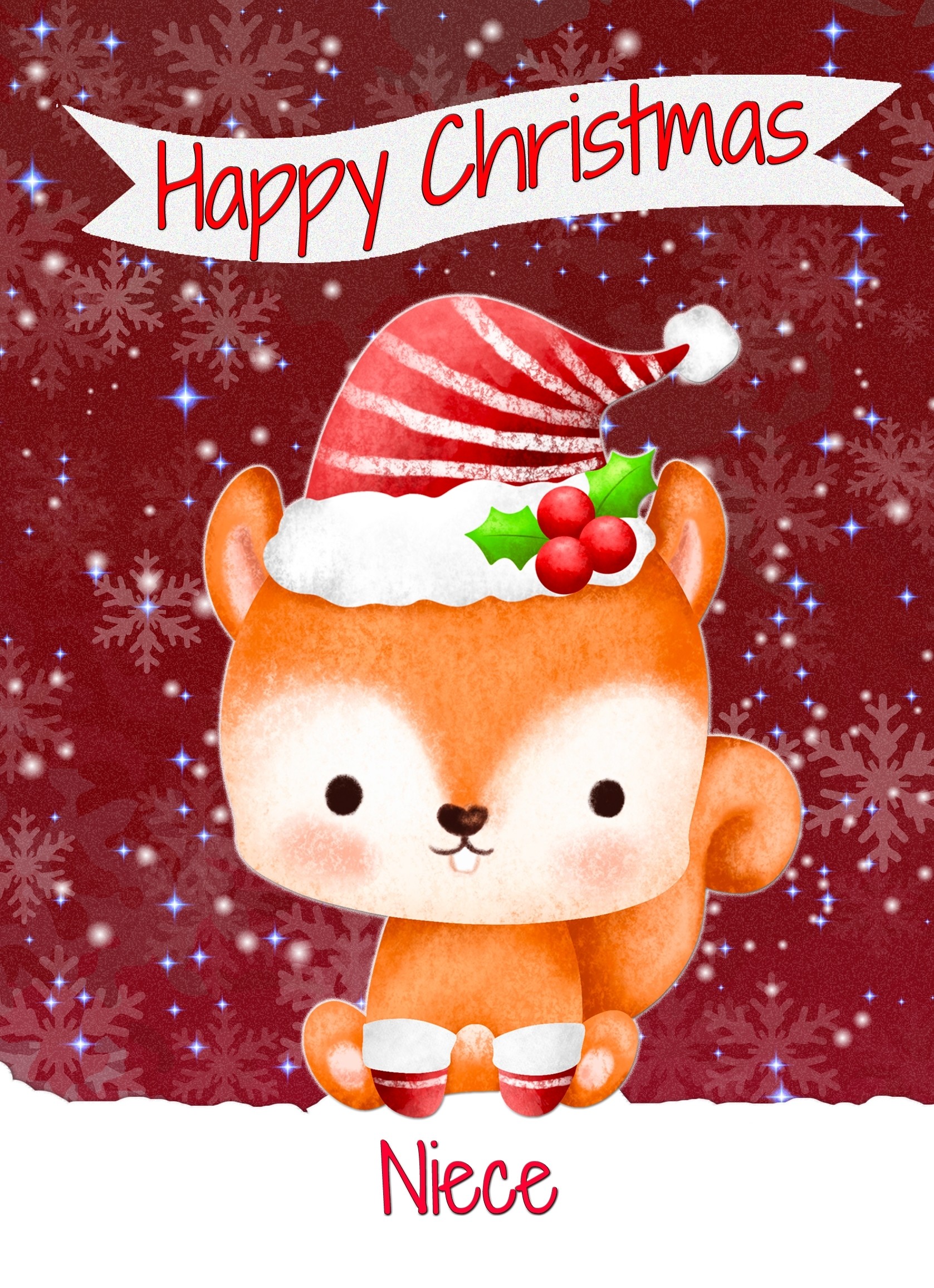 Christmas Card For Niece (Happy Christmas, Fox)