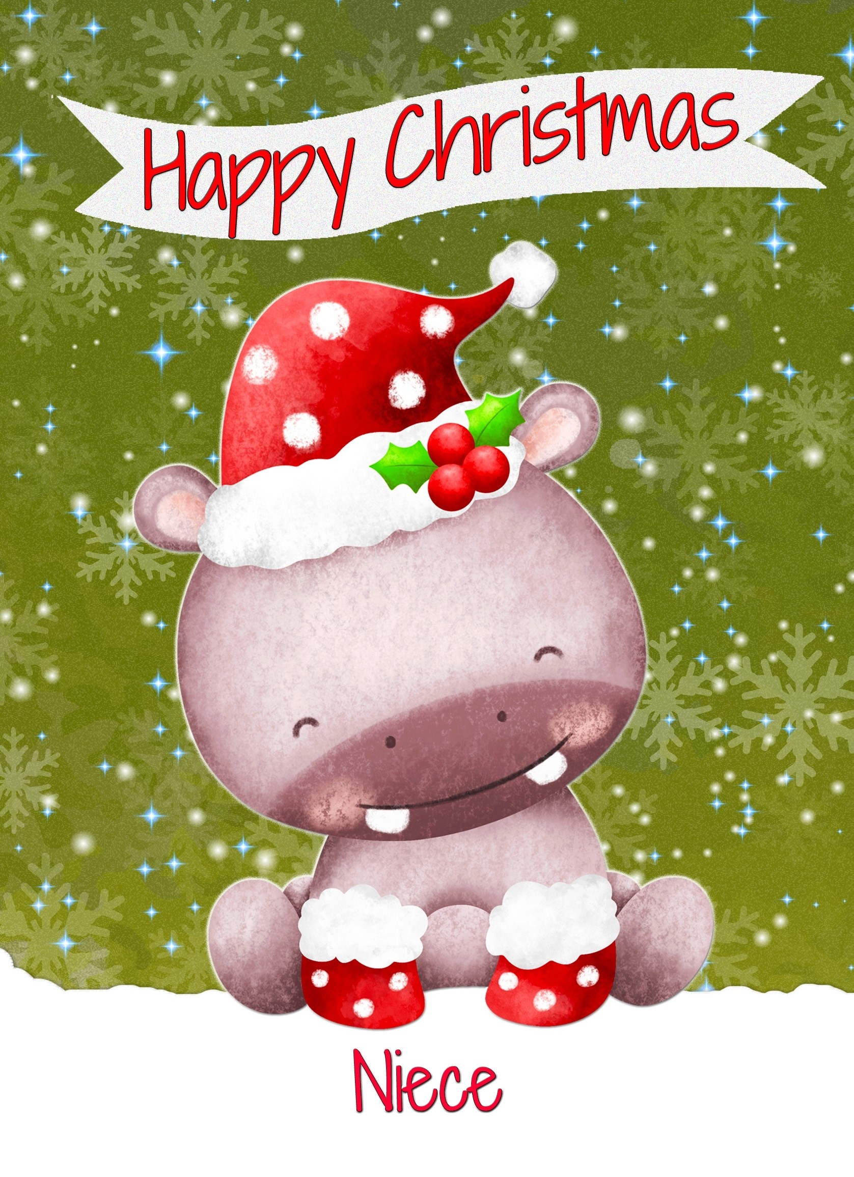 Christmas Card For Niece (Happy Christmas, Hippo)