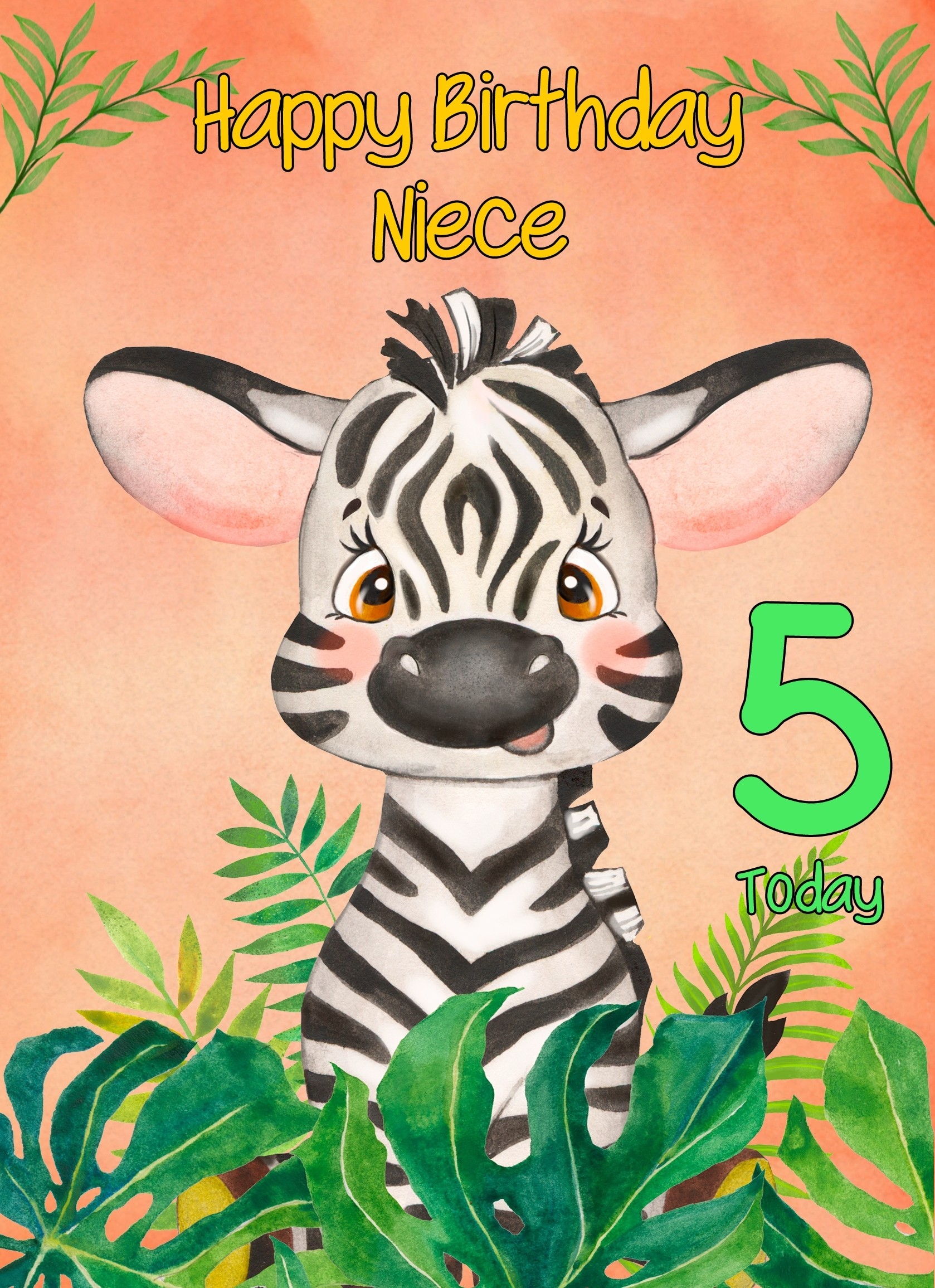 5th Birthday Card for Niece (Zebra)