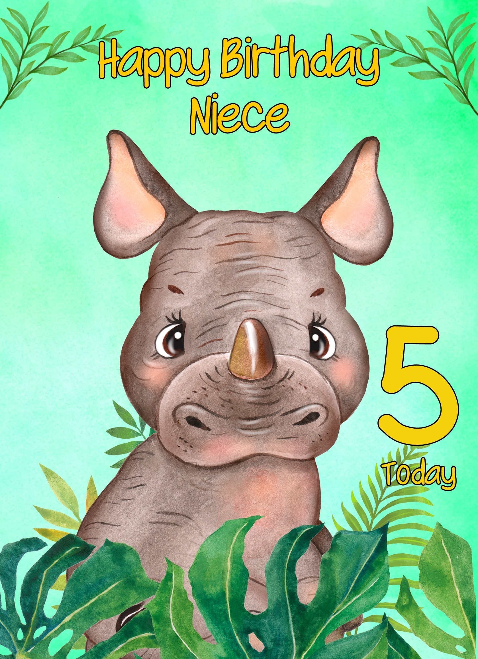 5th Birthday Card for Niece (Rhino)