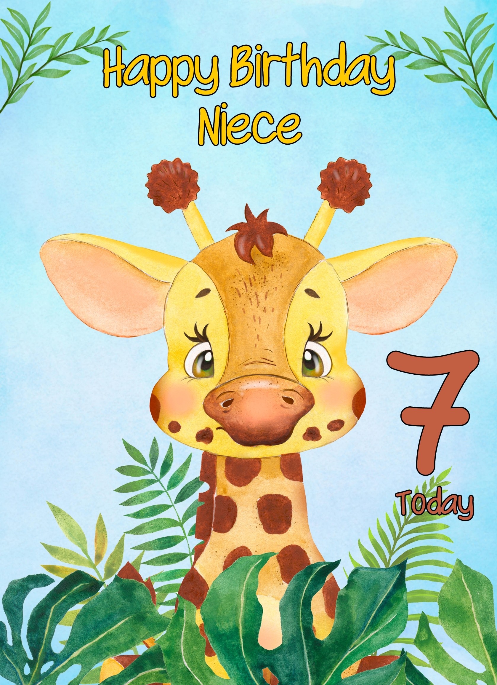 7th Birthday Card for Niece (Giraffe)