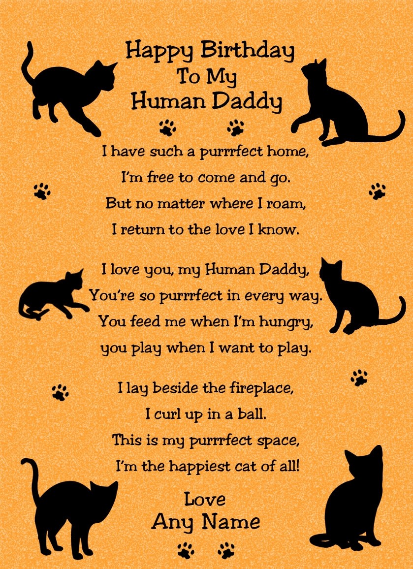Personalised from The Cat Verse Poem Birthday Card (Orange, Human Daddy)