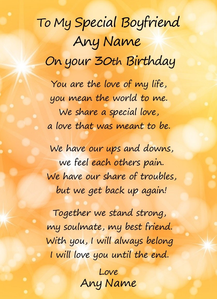 Personalised Romantic Birthday Verse Poem Card (Special Boyfriend, Any Age)