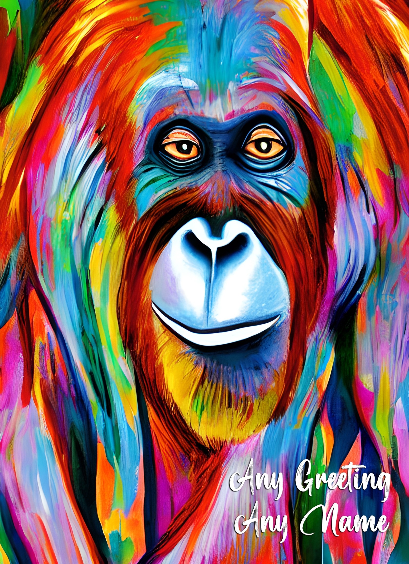 Personalised Orangutan Animal Colourful Abstract Art Greeting Card (Birthday, Fathers Day, Any Occasion)