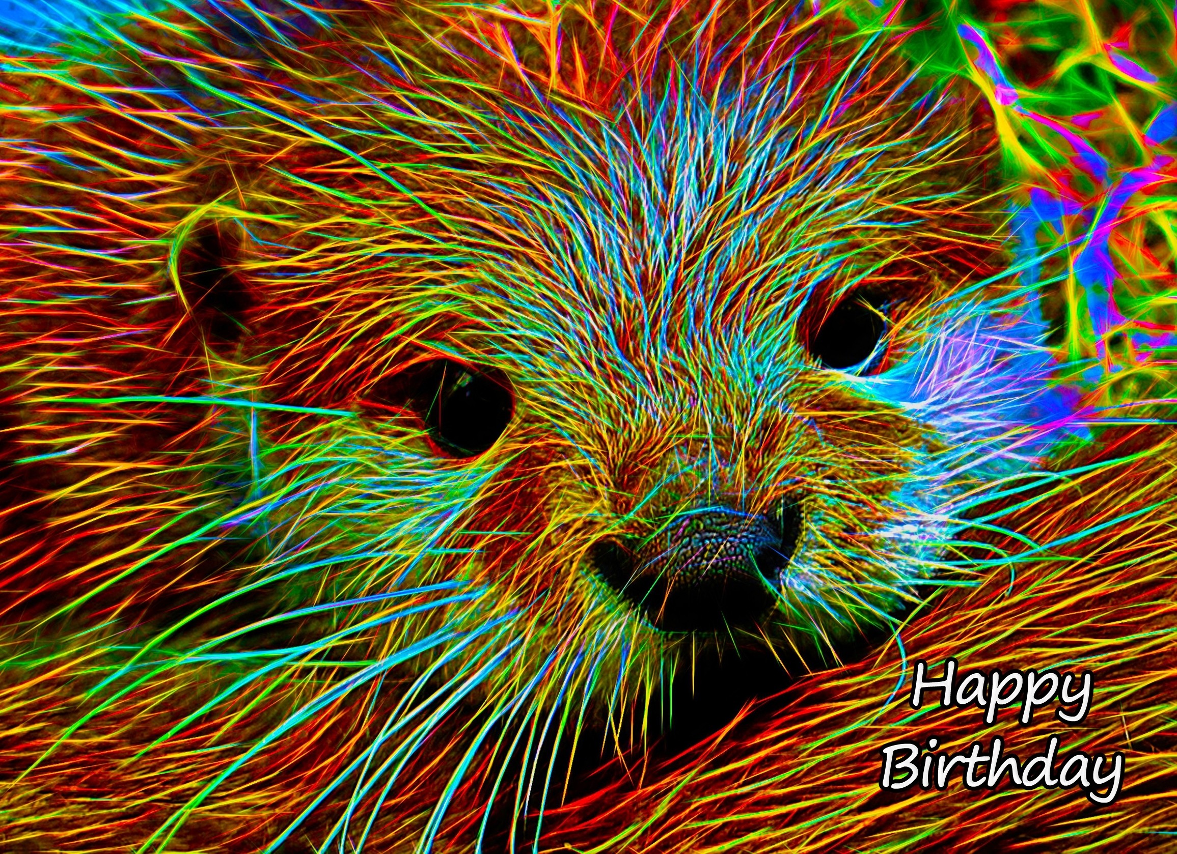 Otter Neon Art Birthday Card