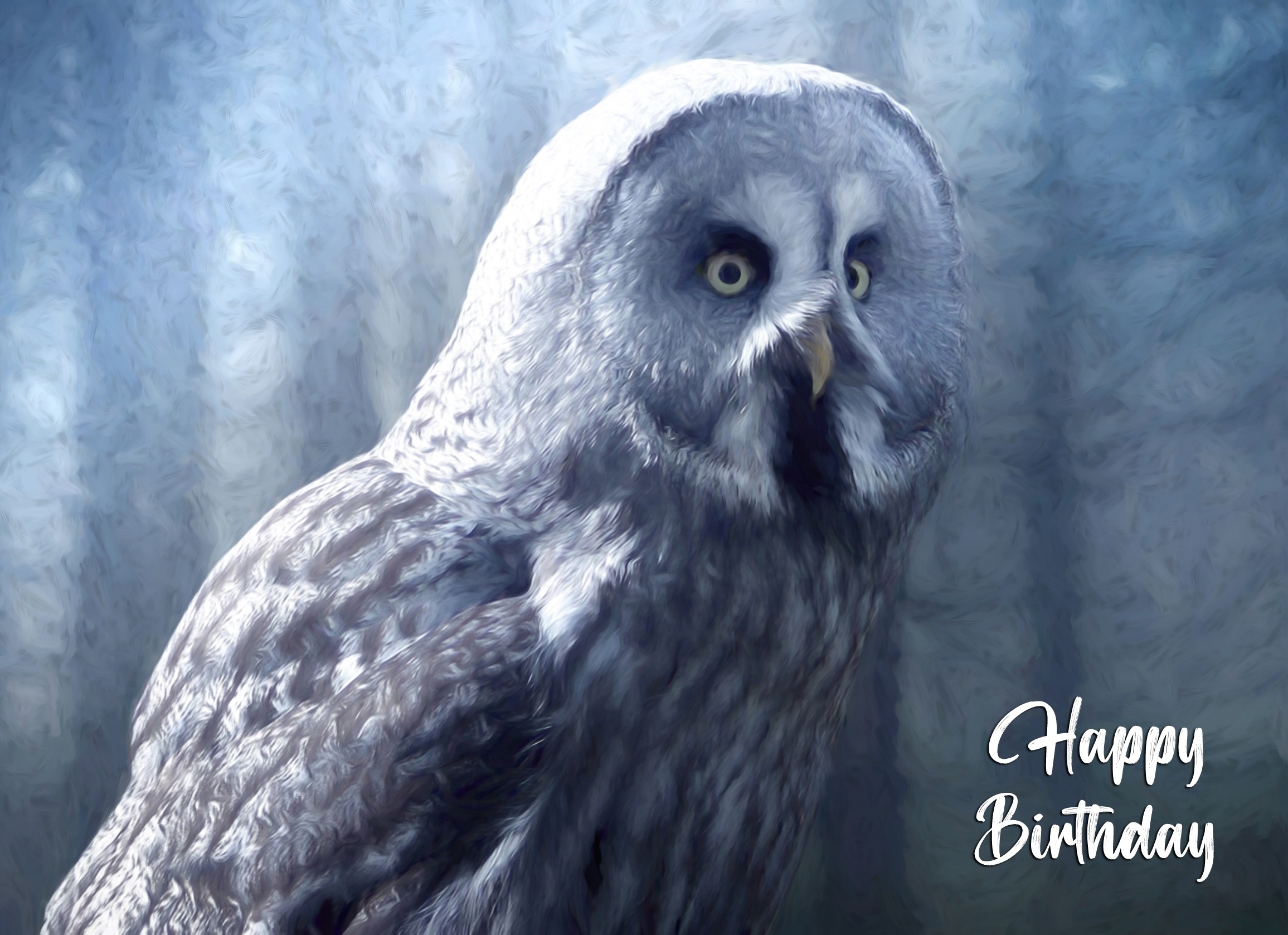 Owl Art Birthday Card (Blue)