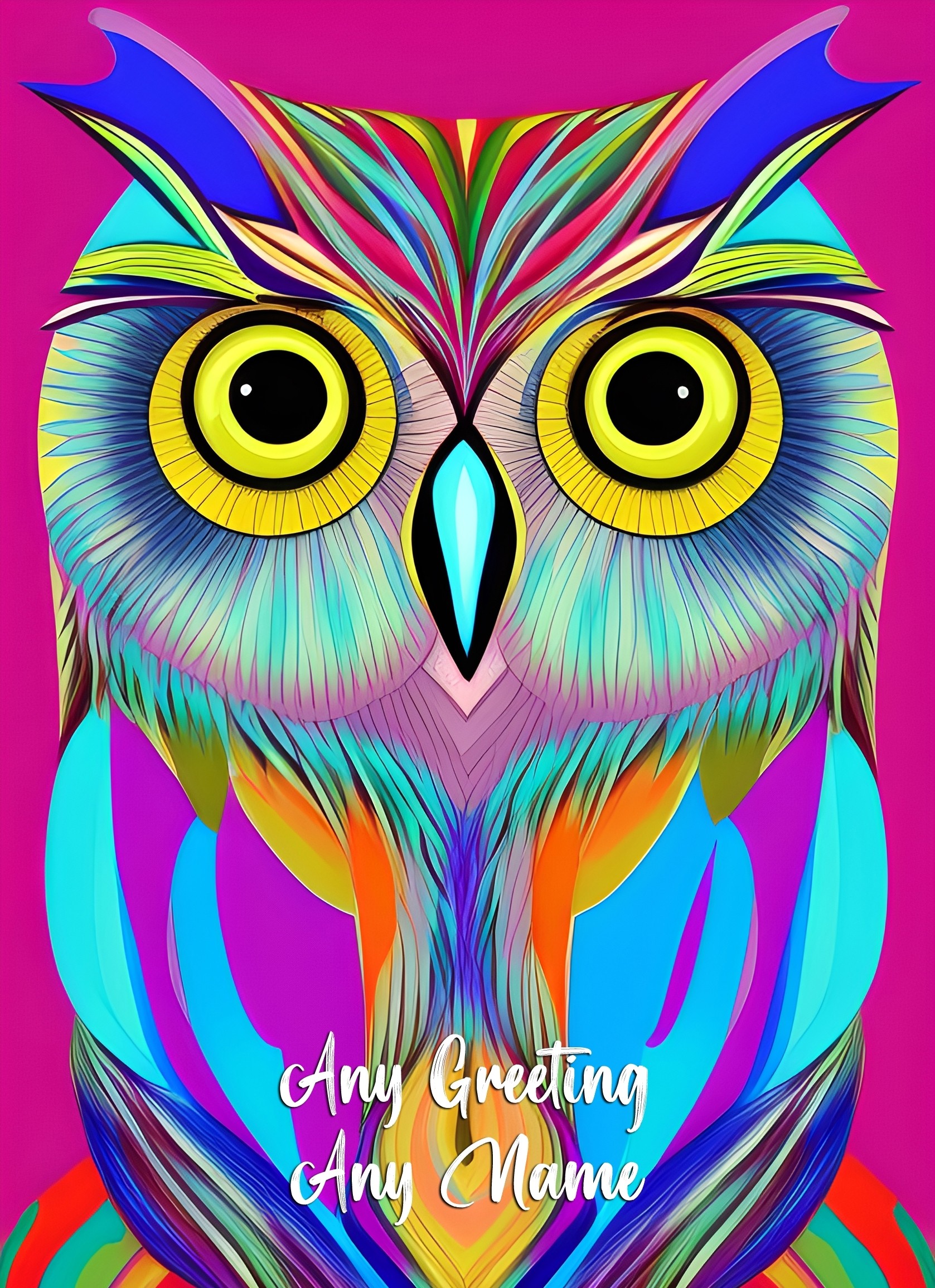 Personalised Owl Animal Colourful Abstract Art Greeting Card (Birthday, Fathers Day, Any Occasion)