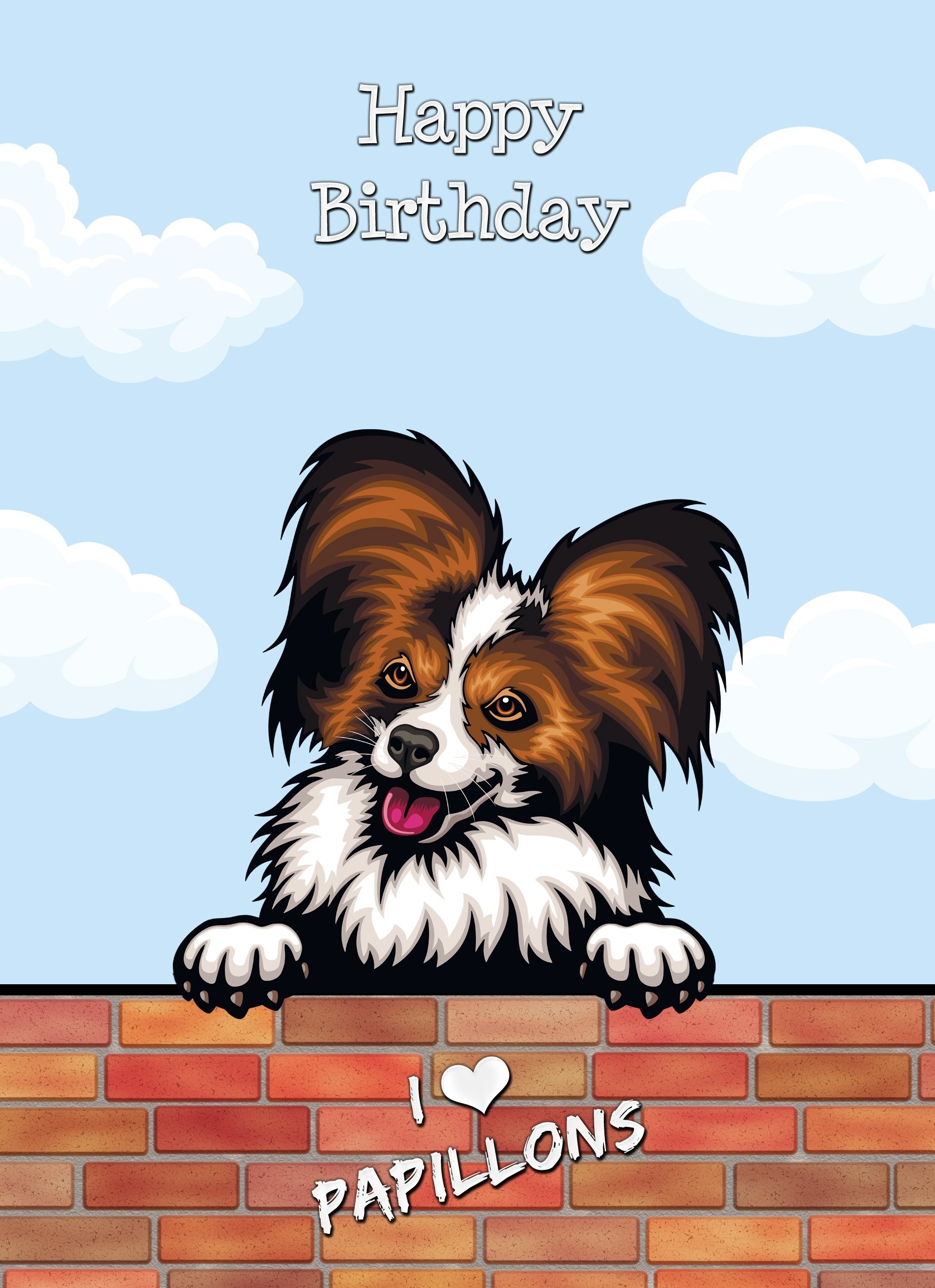 Papillon Dog Birthday Card (Art, Clouds)