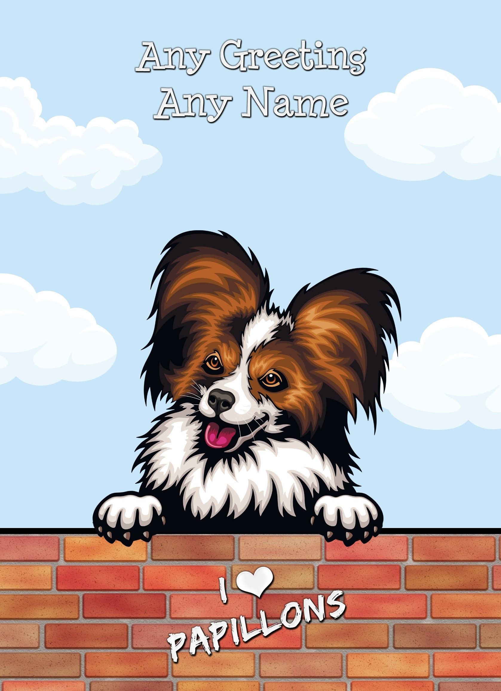 Personalised Papillon Dog Birthday Card (Art, Clouds)