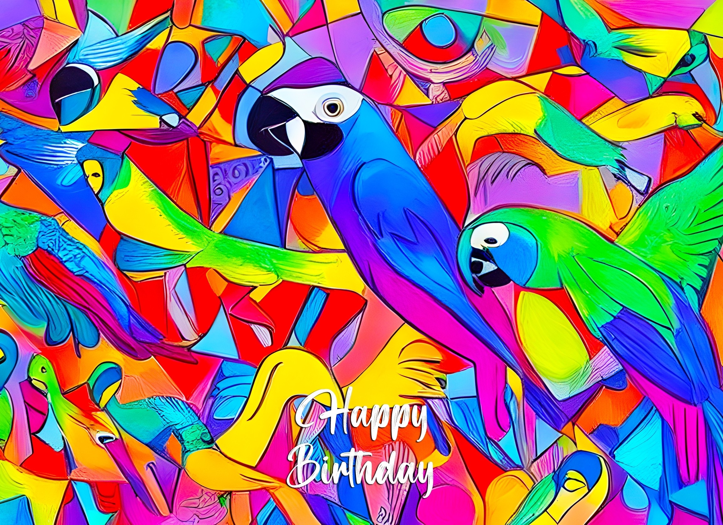 Parrot Animal Colourful Abstract Art Birthday Card