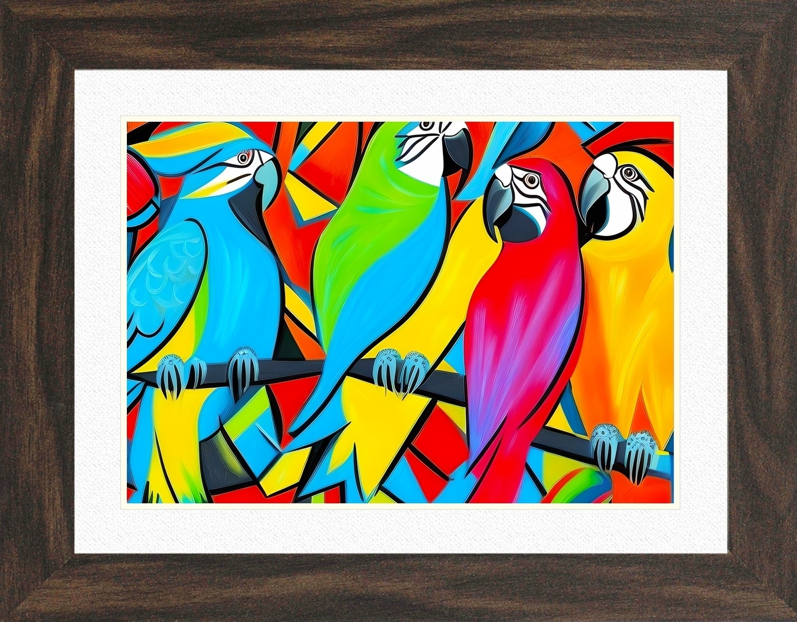 Parrot Animal Picture Framed Colourful Abstract Art (25cm x 20cm Walnut Frame)