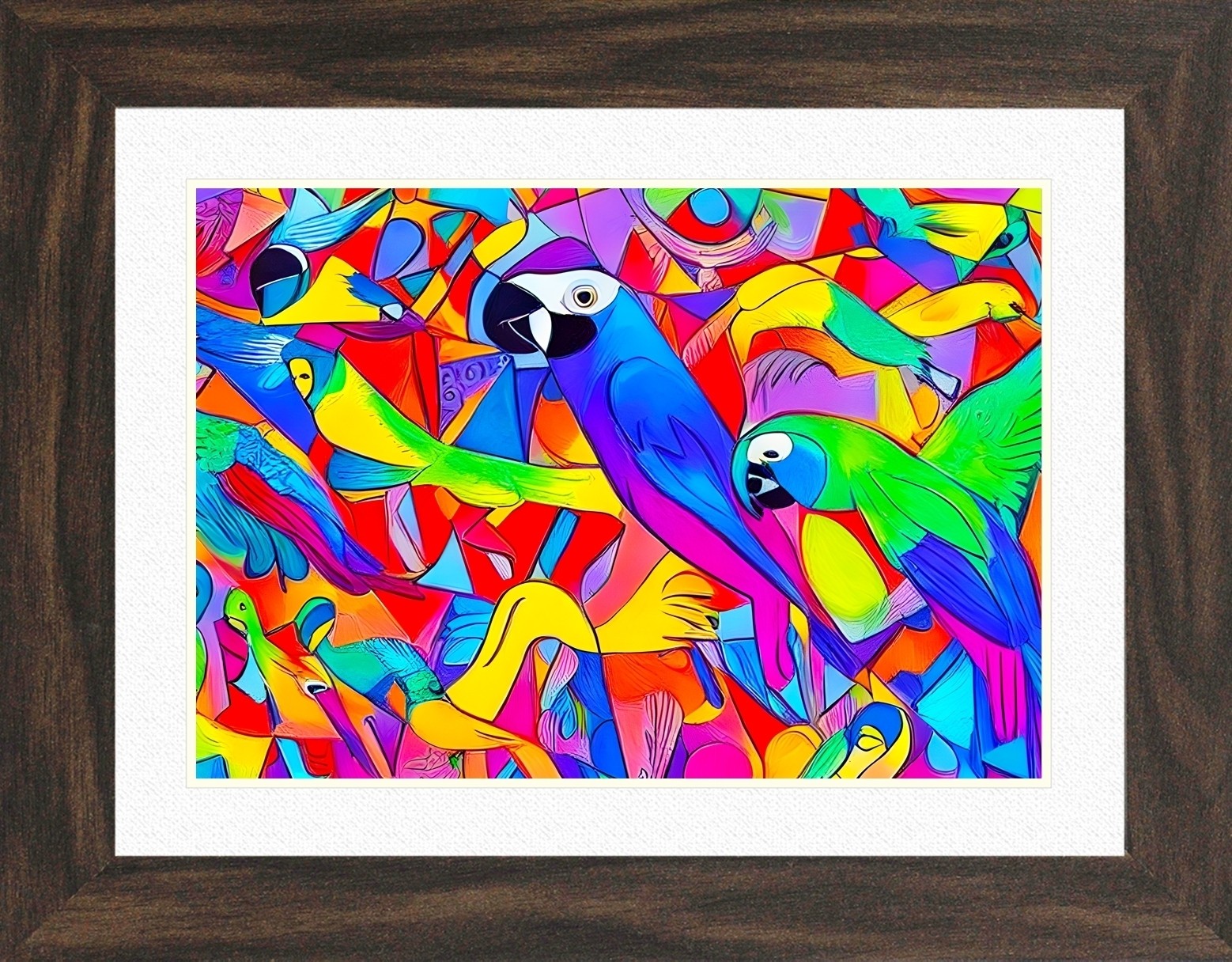 Parrot Animal Picture Framed Colourful Abstract Art (30cm x 25cm Walnut Frame)