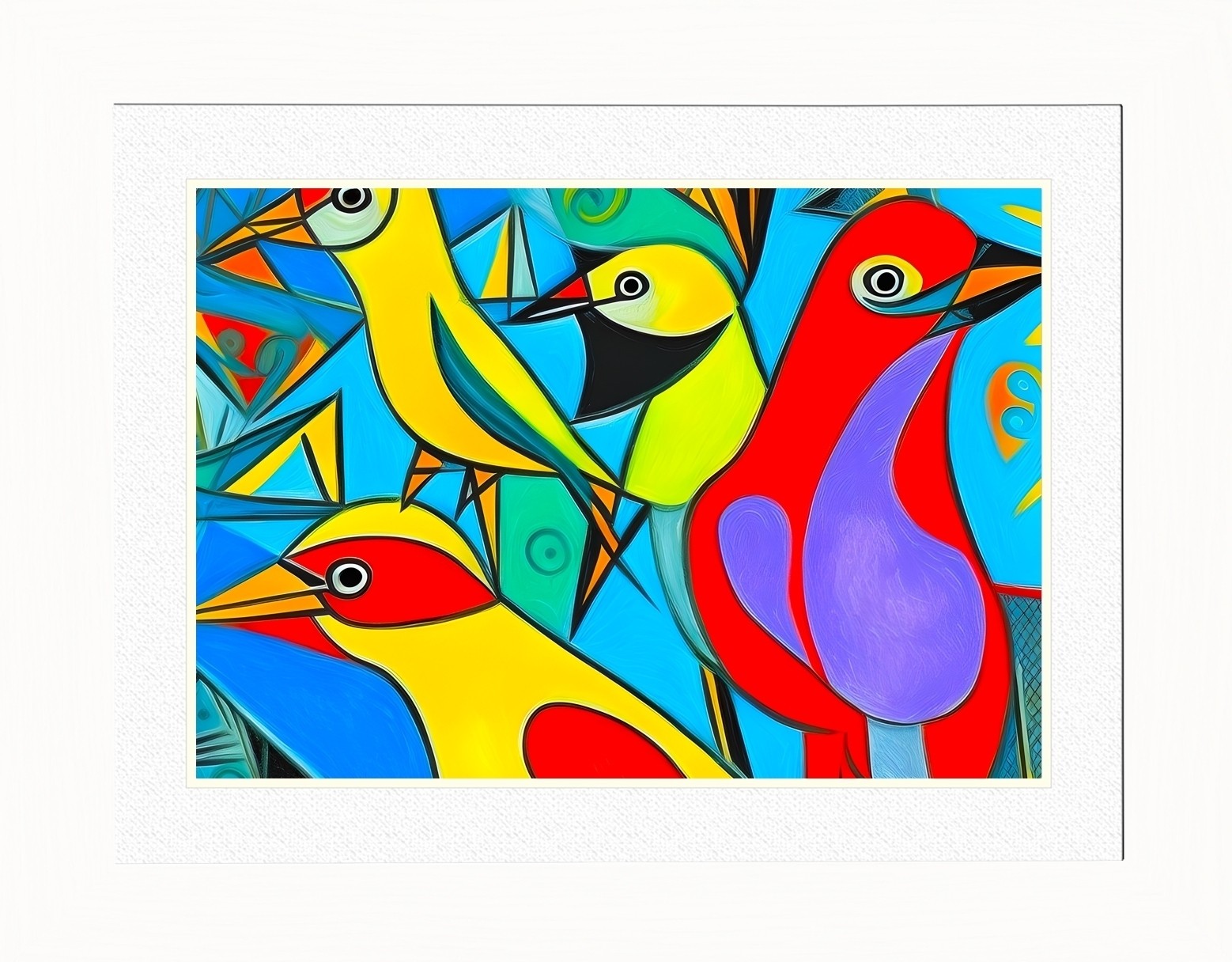 Parrot Animal Picture Framed Colourful Abstract Art (25cm x 20cm White Frame)