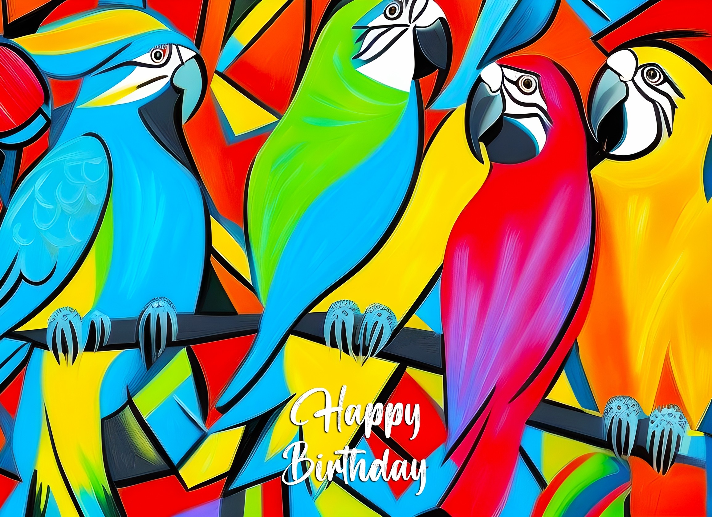 Parrot Animal Colourful Abstract Art Birthday Card