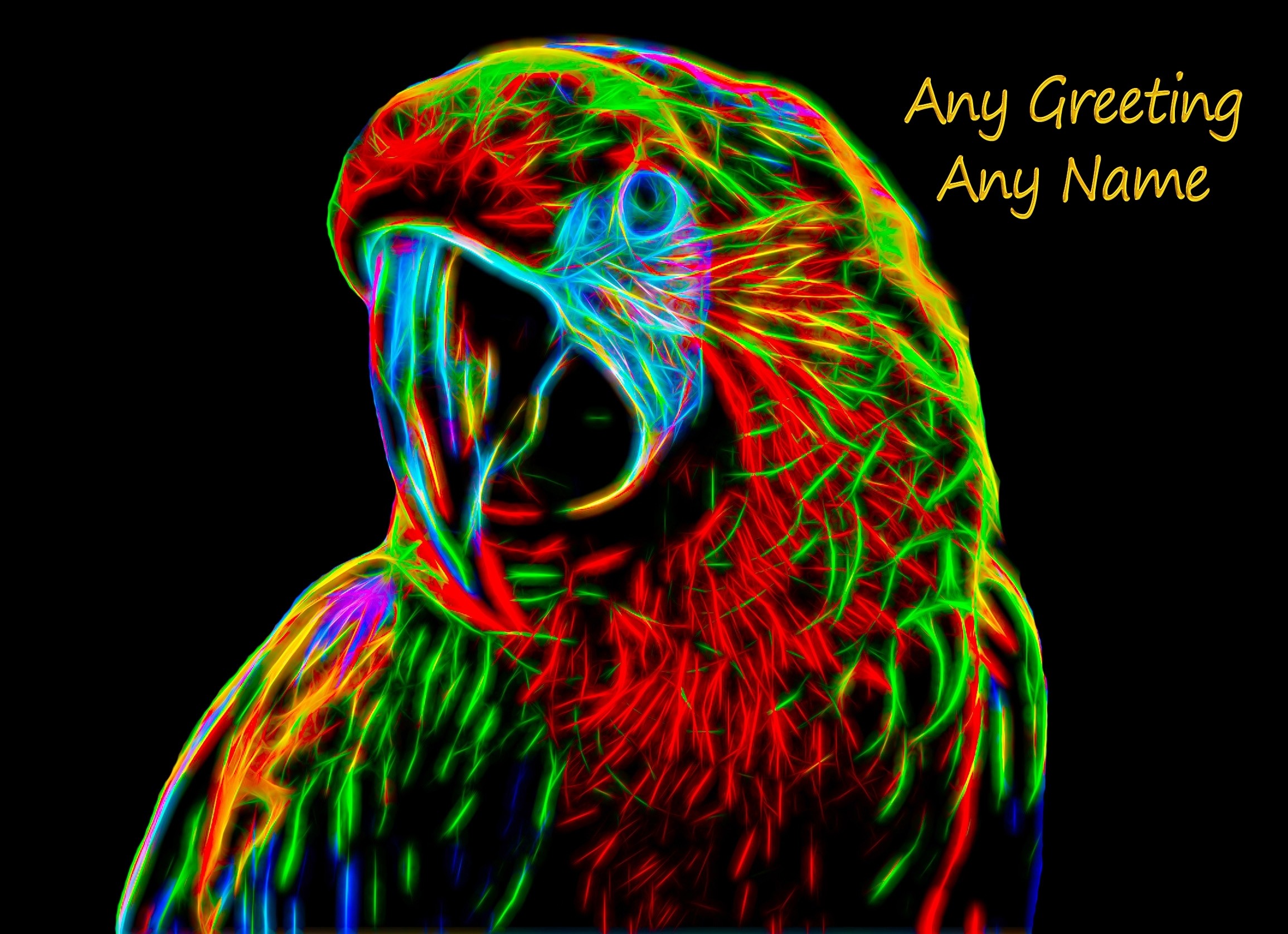 Personalised Parrot Neon Art Greeting Card (Birthday, Christmas, Any Occasion)