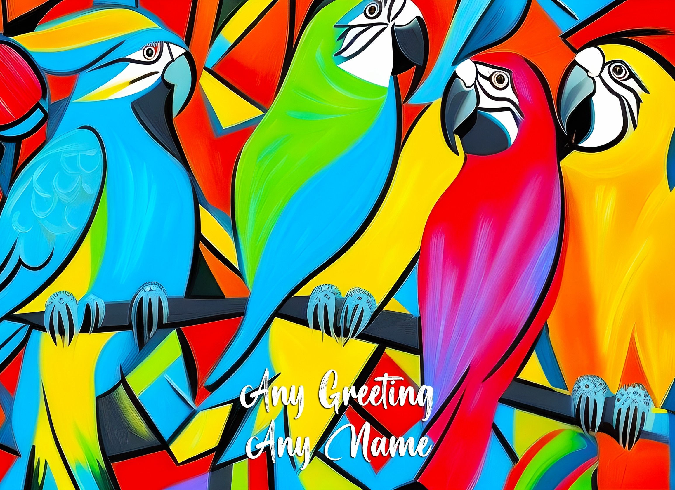 Personalised Parrot Animal Colourful Abstract Art Blank Greeting Card (Birthday, Fathers Day, Any Occasion)