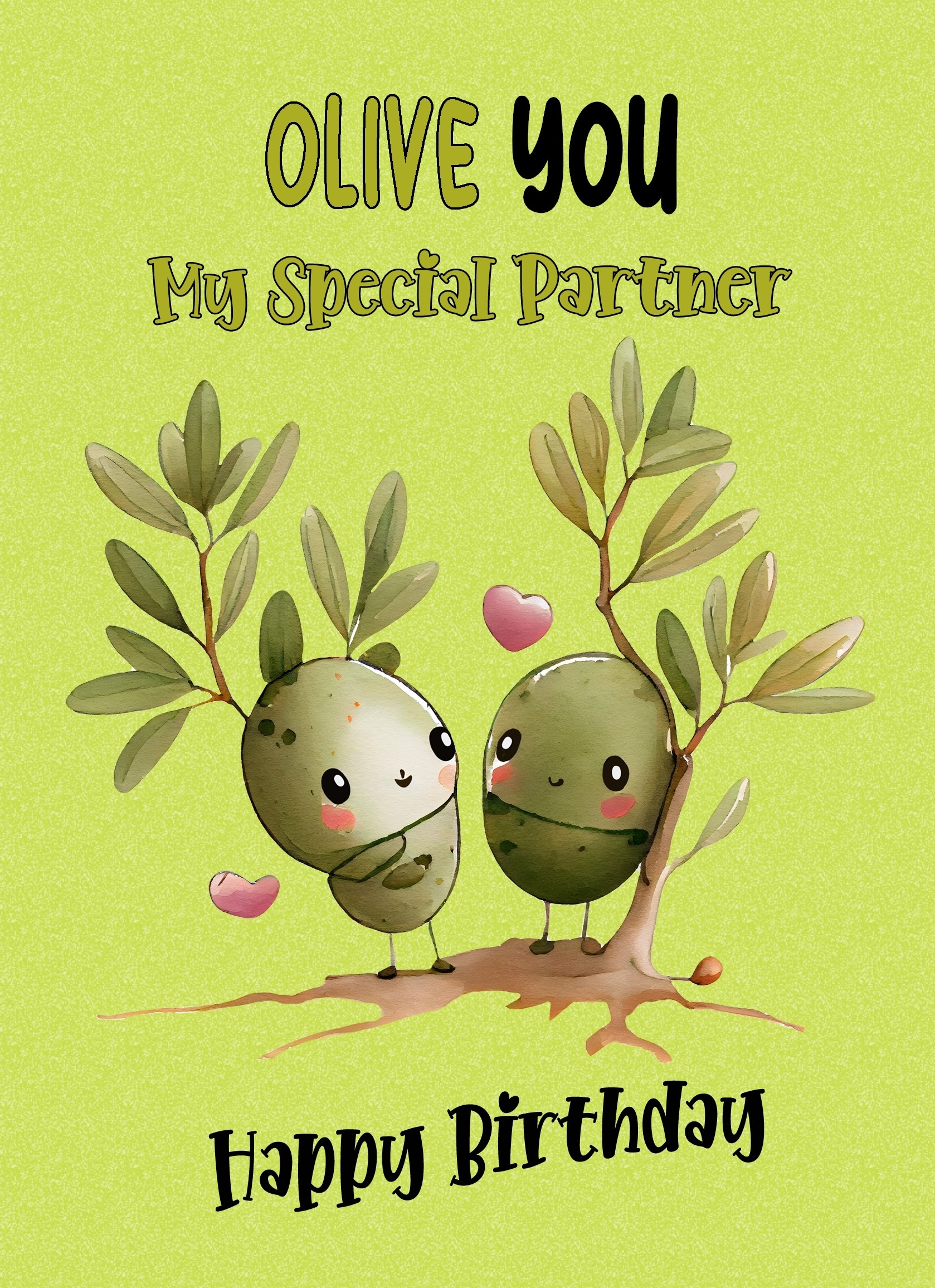 Funny Pun Romantic Birthday Card for Partner (Olive You)
