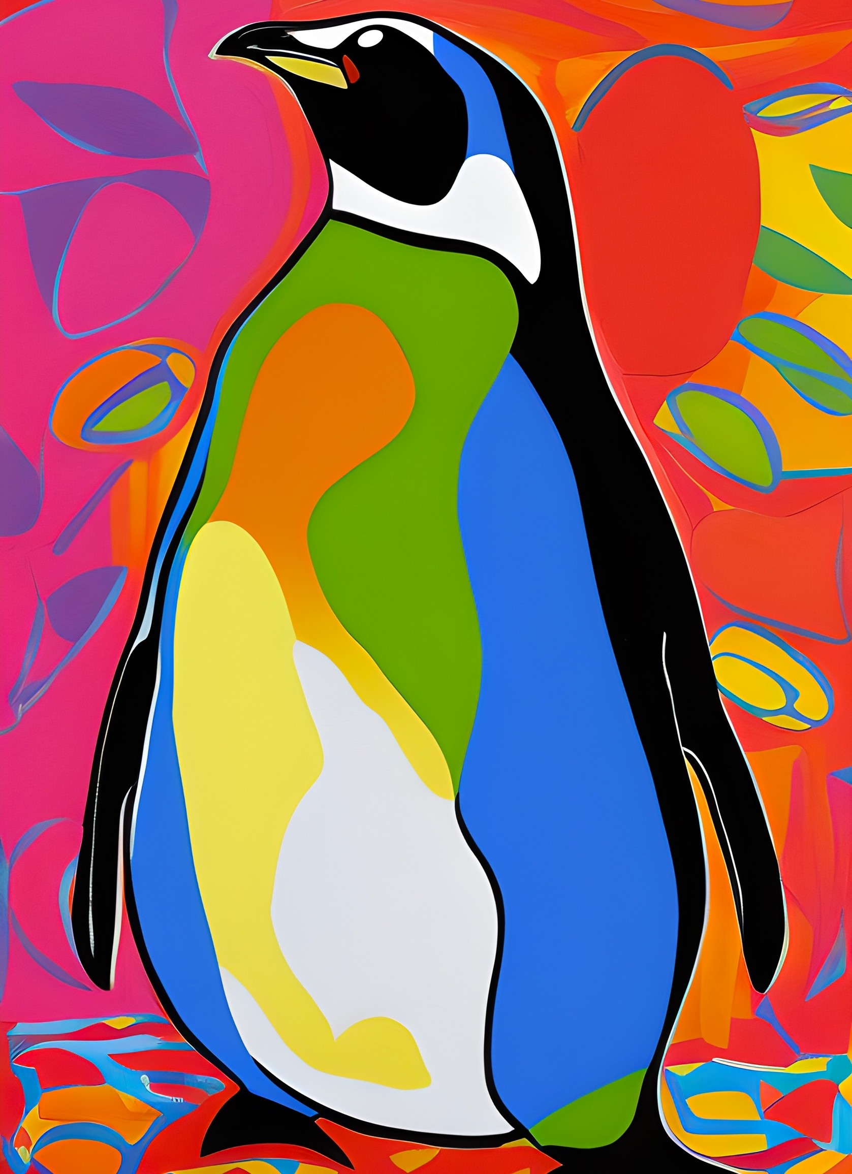 Penguin Animal Colourful Abstract Art Blank Greeting Card