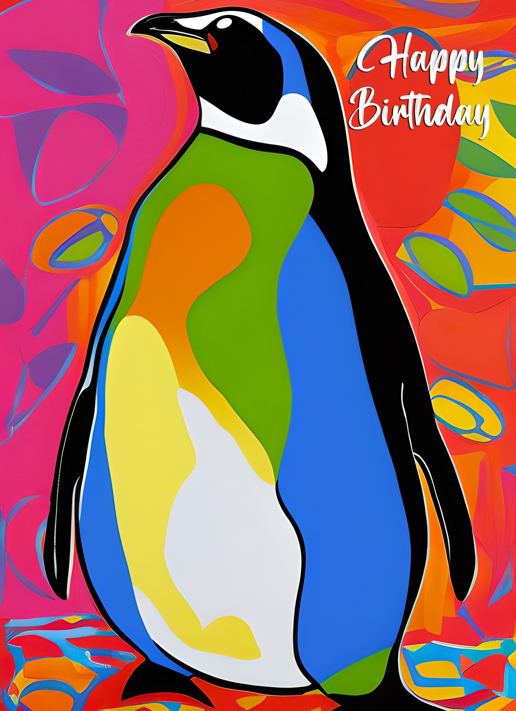 Penguin Animal Colourful Abstract Art Birthday Card