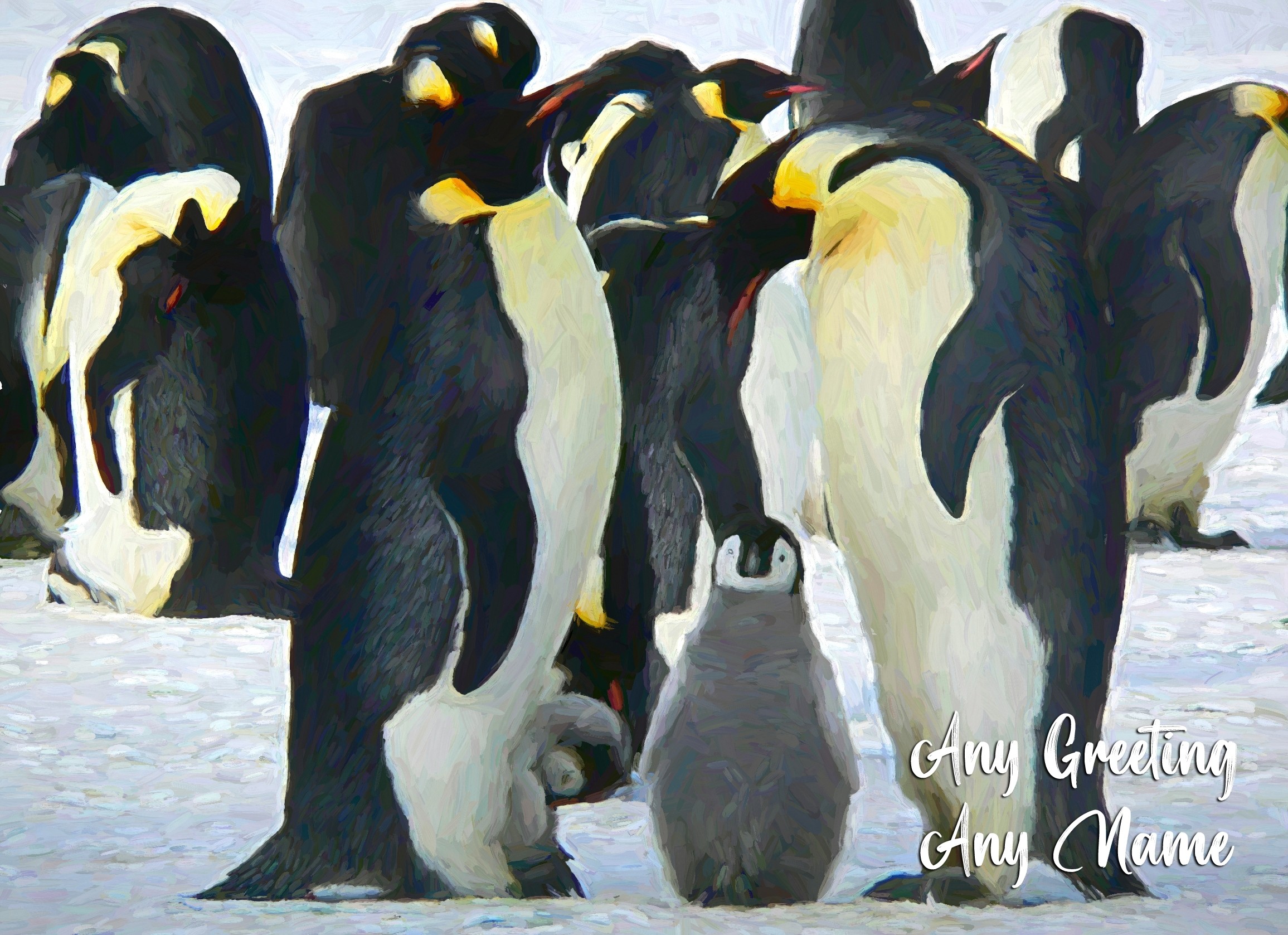 Personalised Penguin Art Greeting Card (Birthday, Christmas, Any Occasion)