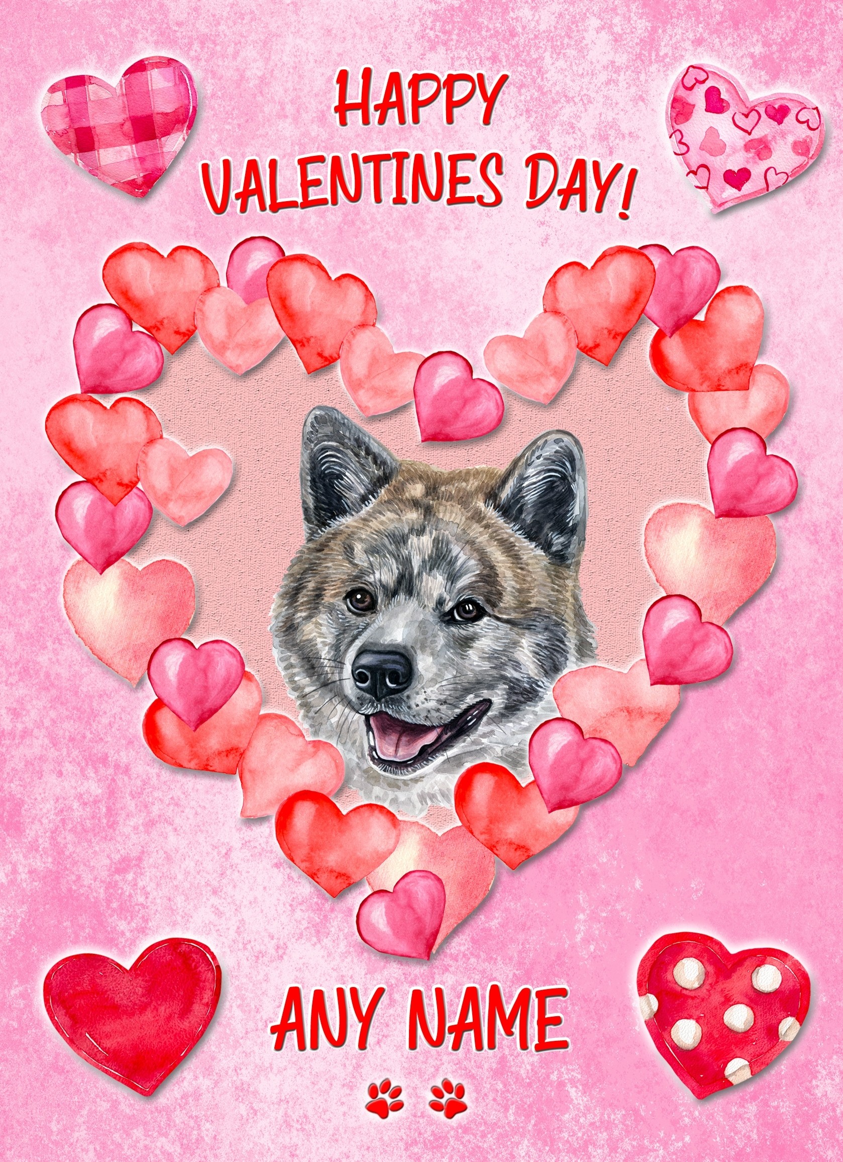 Personalised Akita Dog Valentines Day Card (Happy Valentines)
