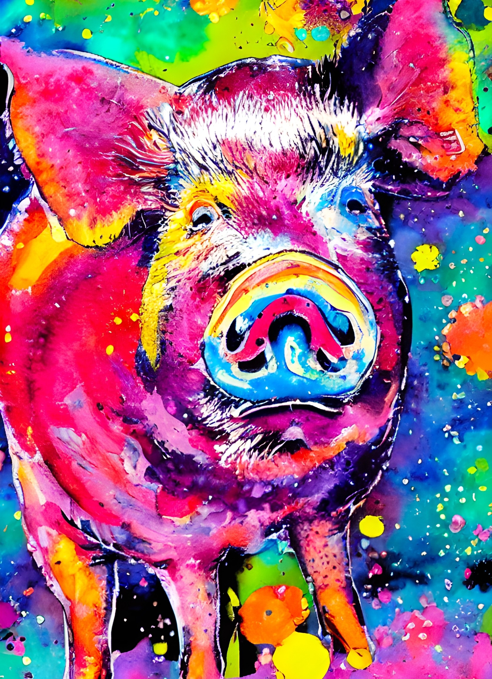 Pig Colourful Art Blank Greeting Card