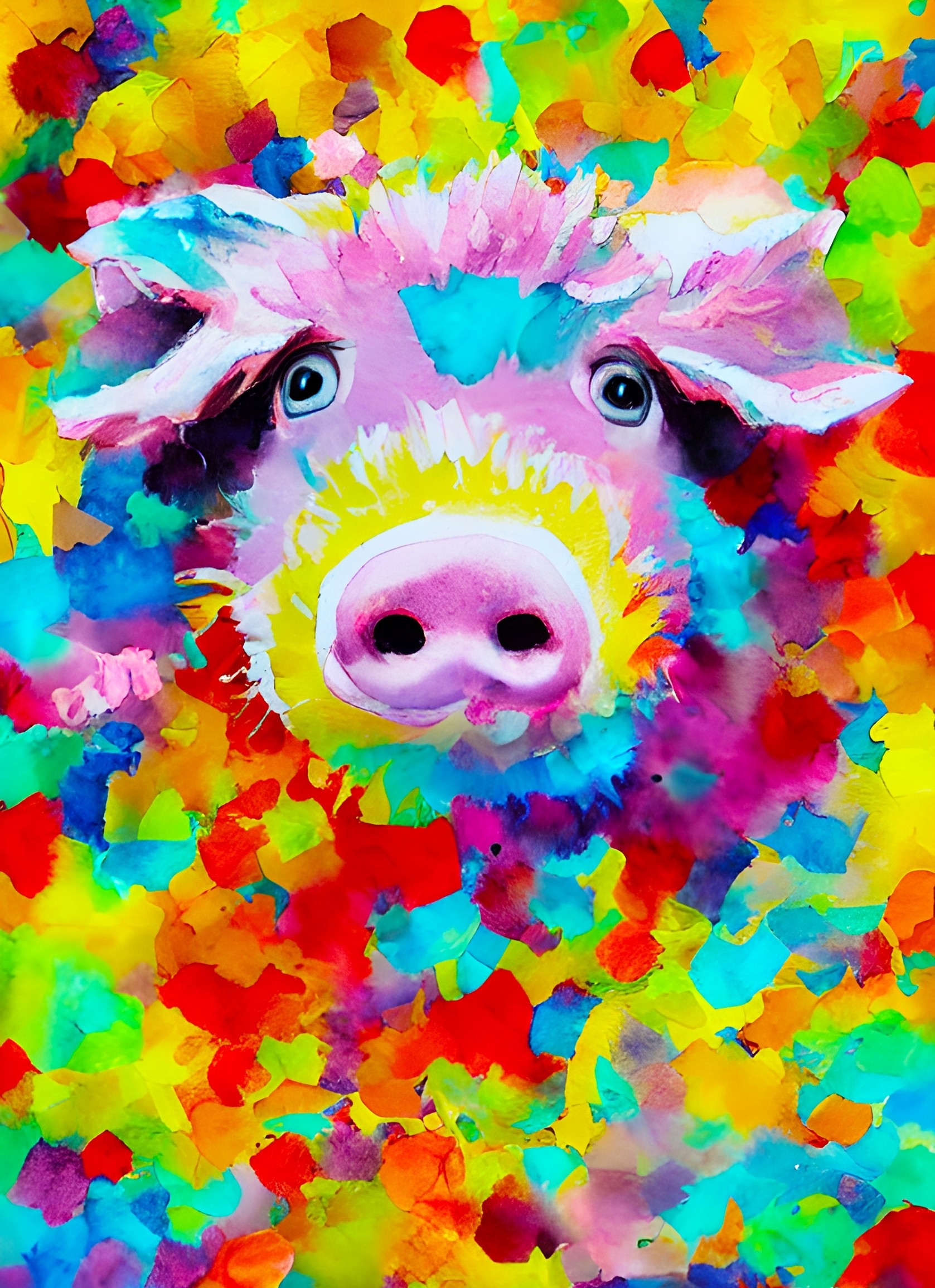 Pig Watercolour Colourful Art Scene Blank Greeting Card
