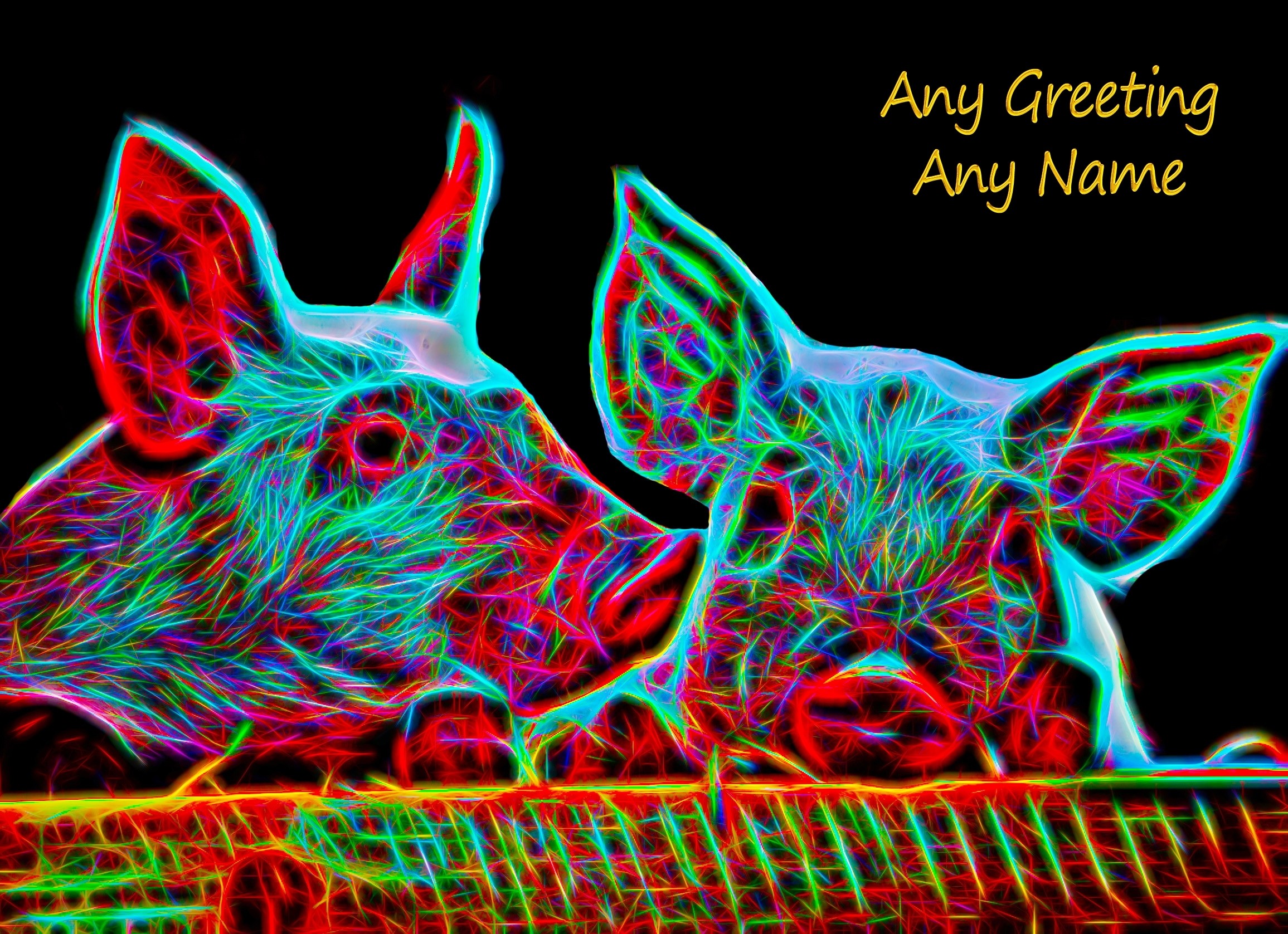 Personalised Pig Neon Art Greeting Card (Birthday, Christmas, Any Occasion)