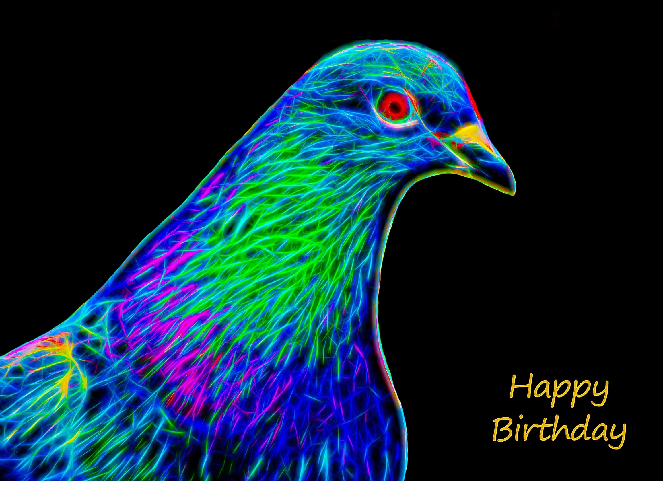 Pigeon Neon Art Birthday Card