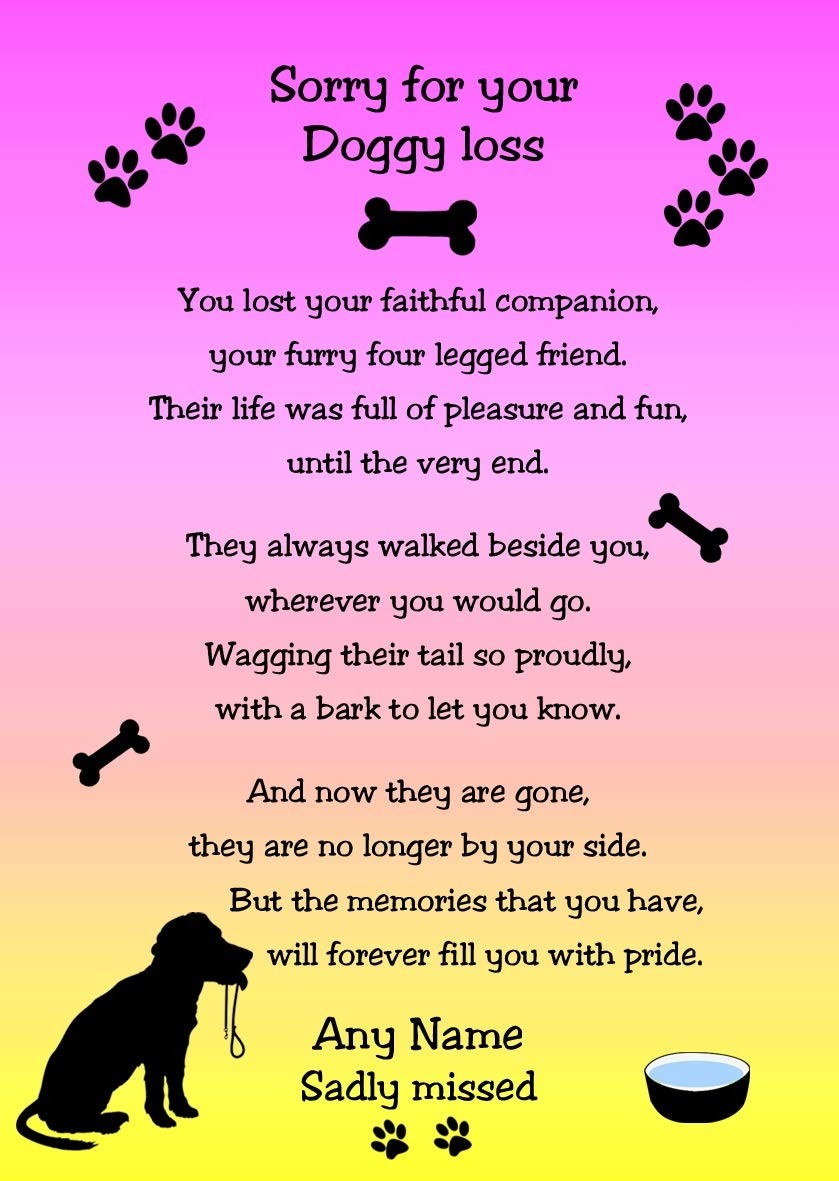 Personalised Sympathy Doggy Loss Card (Pink/Yellow)