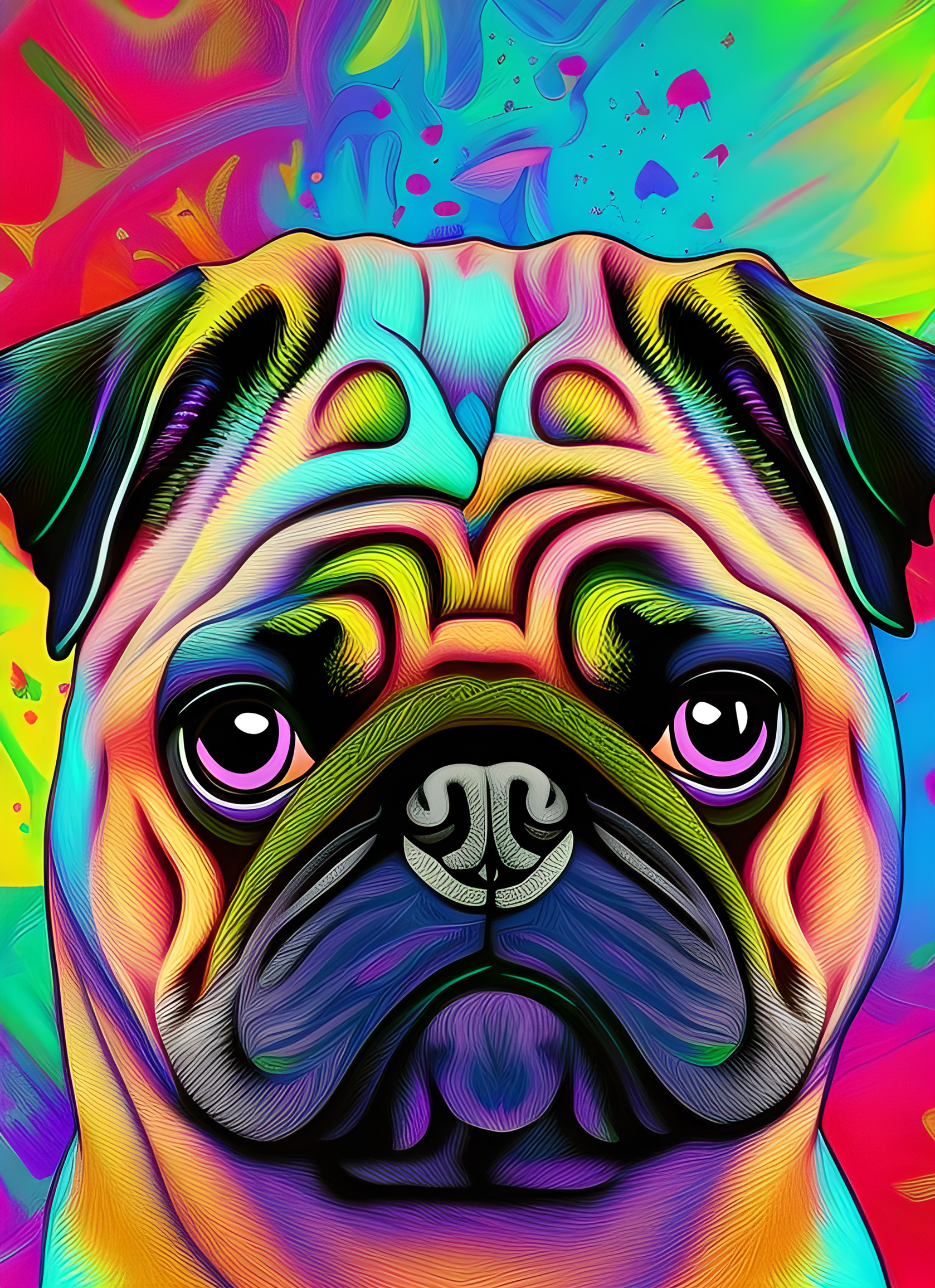 Pug Dog Colourful Abstract Art Blank Greeting Card